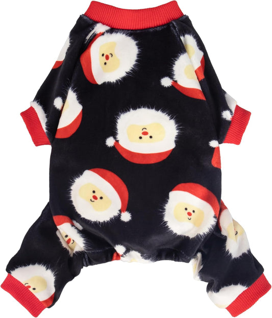 Fitwarm Santa Claus Dog Christmas Pajamas, Winter Doggy Clothes for Small Dogs Boy Girl, Fleece Dog Jammies with Feet, Holiday Pet Outfit, Black, White, Red, Small