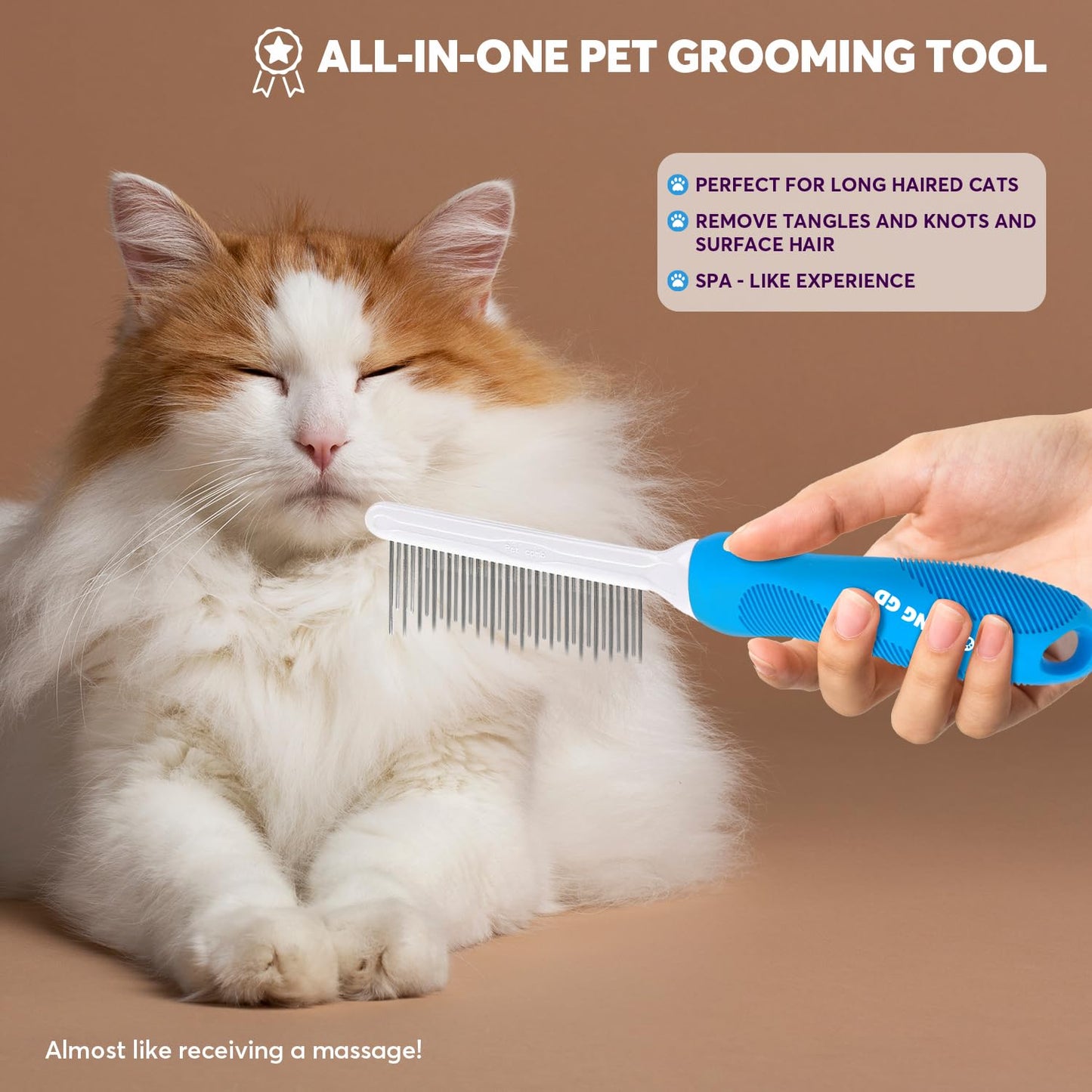 Detangling Pet Grooming Comb for Dogs & Cats with Long & Short Stainless Steel Metal Teeth for Removing Tangles and Knots - Dematting Brush to Detangle Matted Hair