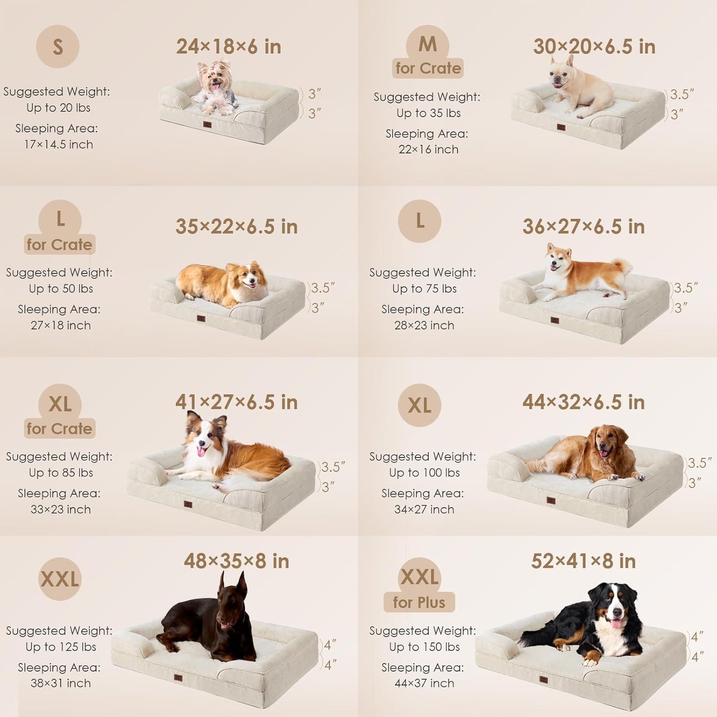 EHEYCIGA Orthopedic Dog Beds for Large Dogs, Waterproof Memory Foam Large Dog Bed with Sides, Non-Slip Bottom and Egg-Crate Foam Pet Couch Bed with Washable Removable Cover, Beige