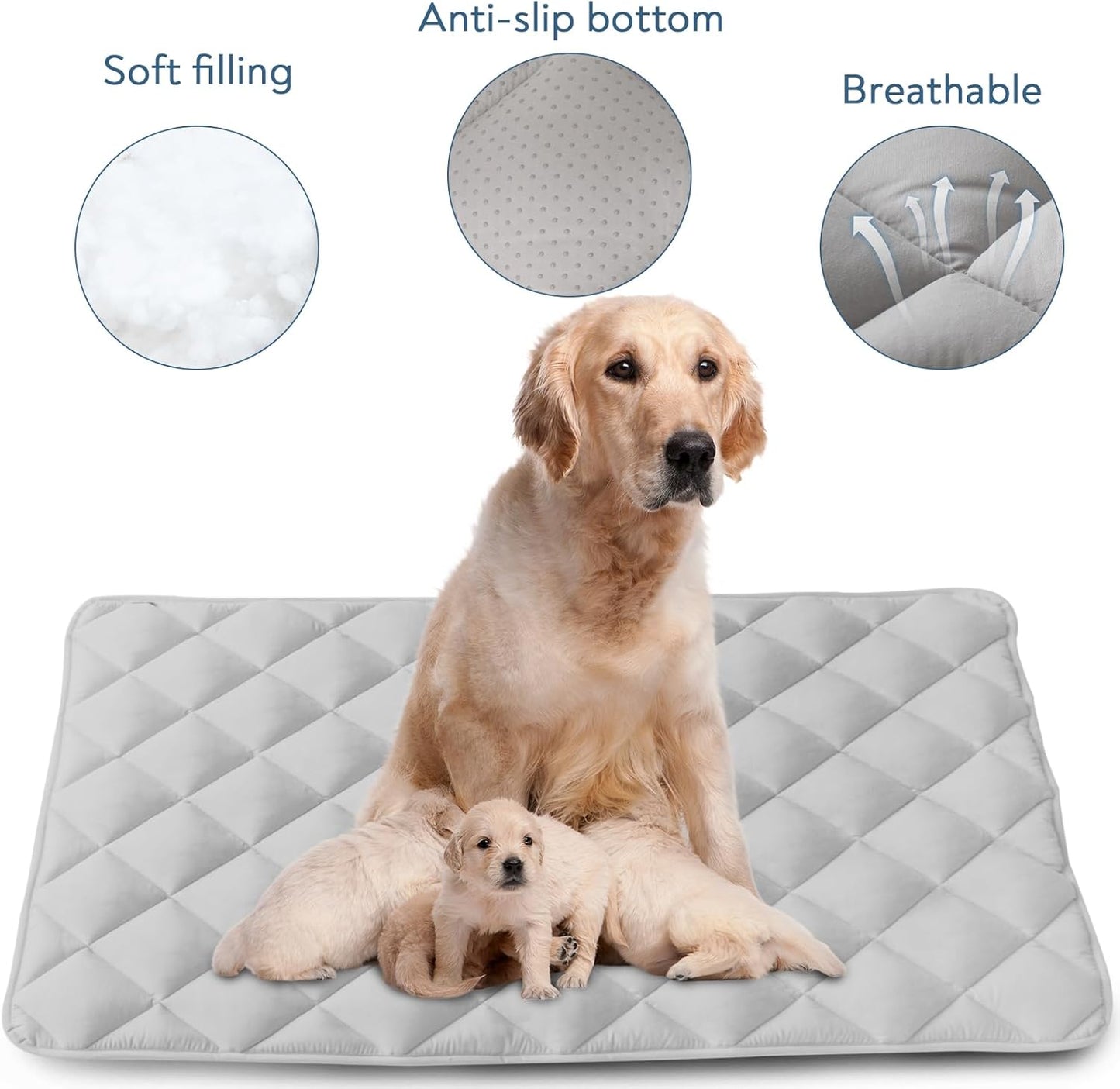 Magik & Kover Dog Crate Pad 2 Pack (48" x 30"), Soft Dog Crate Mat with Anti-Slip Bottom, Machine Washable Kennel Pad, Fits 48 Inch Crate, Grey