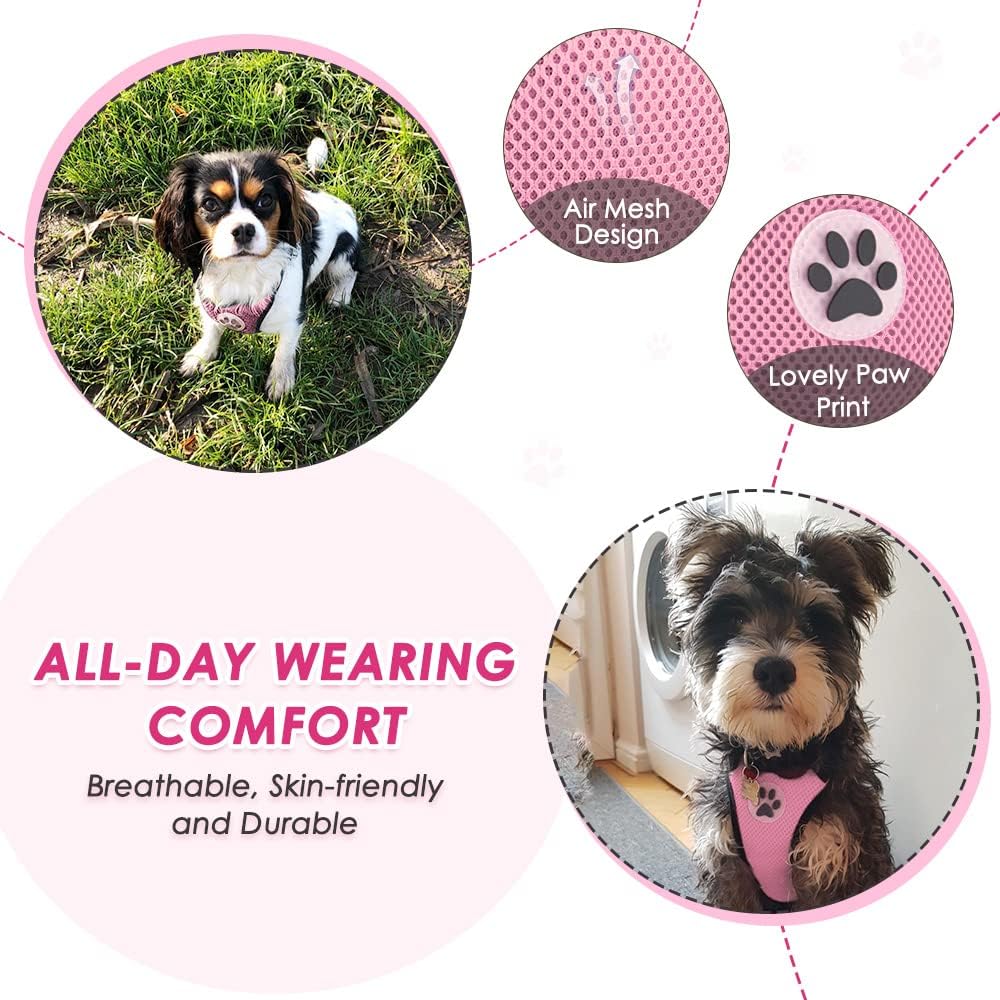 SlowTon Dog Seat Belt Harness for Car, Dog Car Harness Adjustable Mesh Breathable & Dog Seatbelt Safety Tether with Elastic Bungee for Small Medium Large Pets(Pink, Single Clip, S)