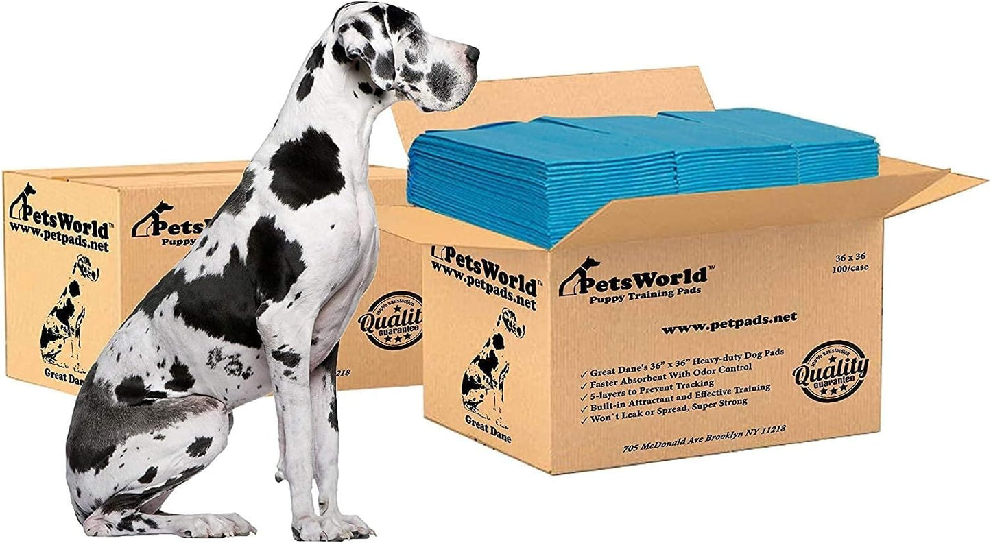 PETSWORLD Giant Dog Potty Pads, Odor-Eliminating, 36" x 36", Ultra Absorbent 5-Layer Leak-Proof Training Pads for Dogs & Cats (36x36, 400 Count)