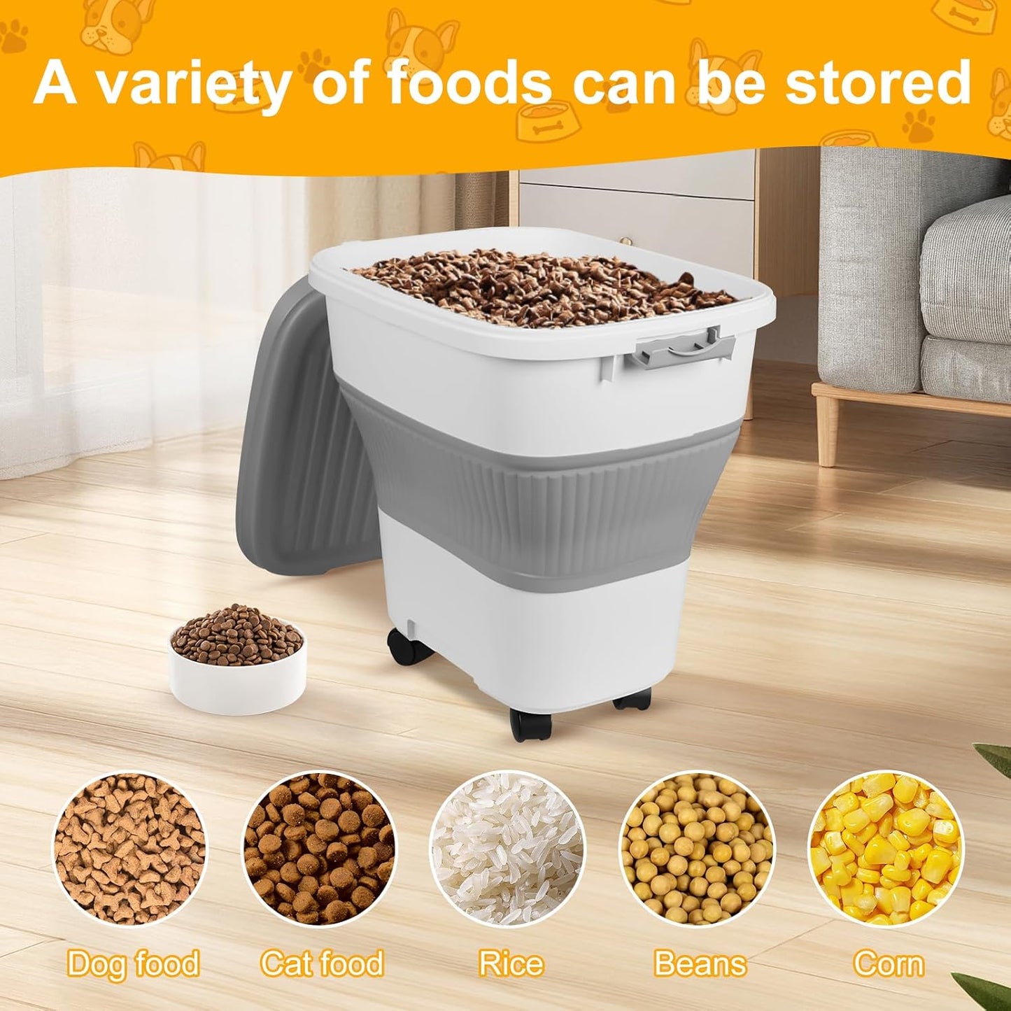35 Lbs Dog Food Storage Container 2PCS, Collapsible Dog Food Container with Scoop for Pet/Dog/Cat/Bird Food,Keep Dry Food Fresh,Easy to Move