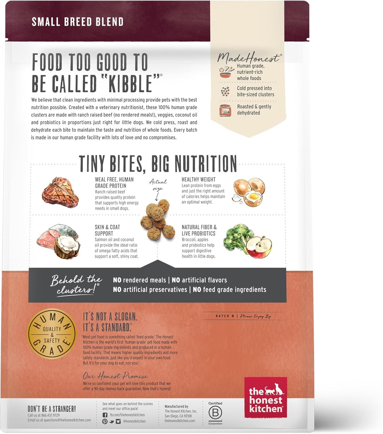 The Honest Kitchen Whole Food Clusters Small Breed Grain Free Beef Dry Dog Food, 4 lb Bag