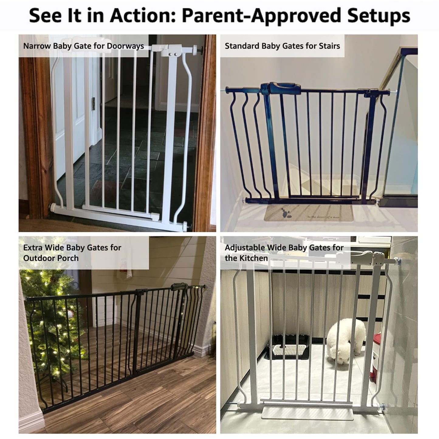 Extra Wide Baby & Dog Gate 62-67 Inch, Pressure Mounted No Drilling, Adjustable Indoor Safety Gate for Stairs & Wide Doorways - Metal Design for Kids and Pets, White