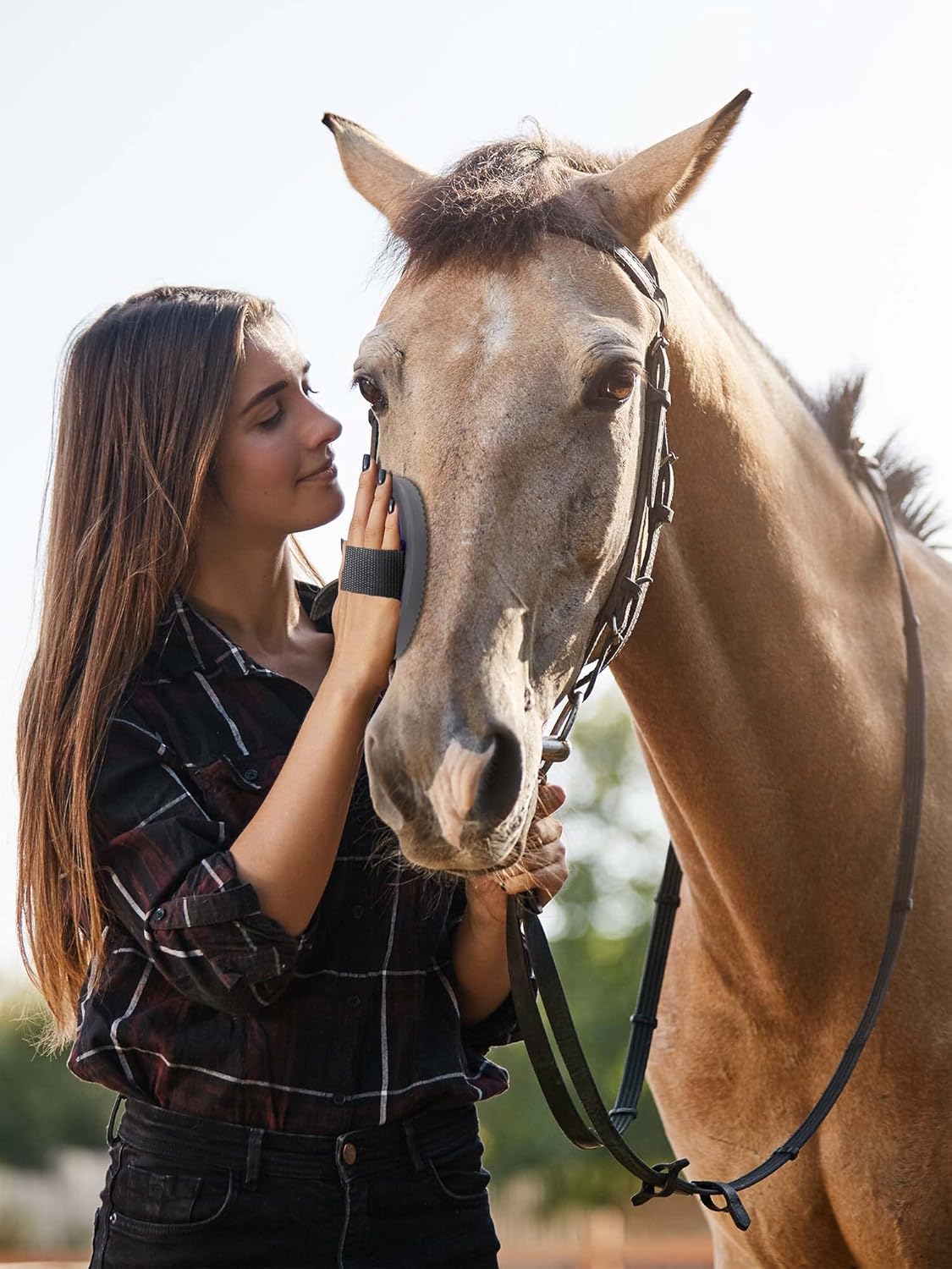 Horse Grooming Kit (12-Piece): Brushes, Storage Bag, Sweat Scraper, Mane Comb, Grooming Gloves - Purple Horse Gifts for Girls