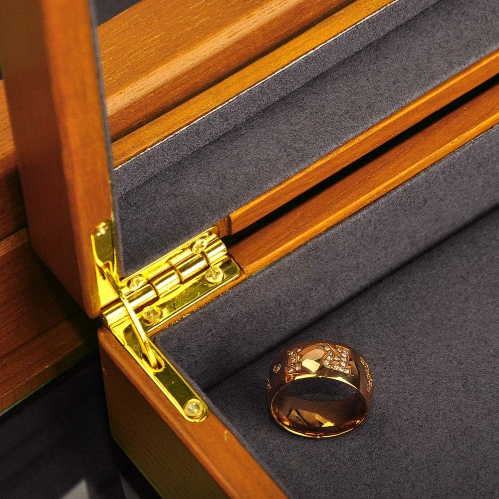 Oirlv Solid Wood Jewelry Display Box Rings Earrings Organizer Case with Acrylic Lid Vintage Gift for Women