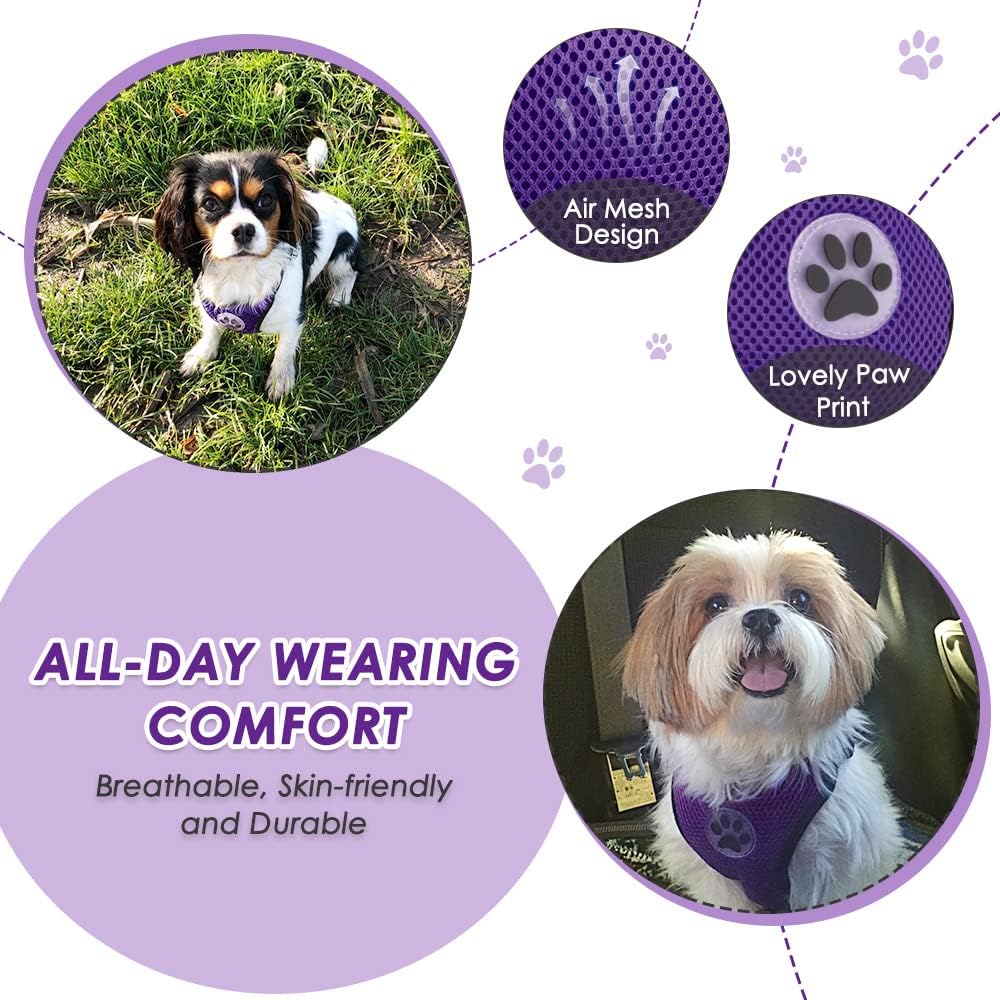 Lukovee Dog Seat Belt for Car, Adjustable Dog Car Harness for Large Medium Small Dogs, Soft Padded & Breathable Mesh Dog Seatbelt with Car Vehicle Connector Strap (Purple,Large)