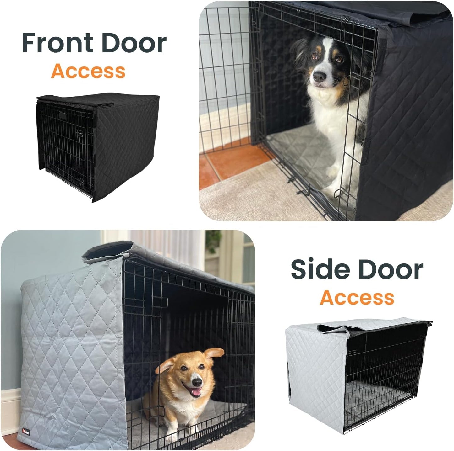 4Knines Quilted Dog Crate Cover – Heavy-Duty, Water-Resistant Fabric for Indoor/Outdoor Use – Durable Travel Cage Cover for Training, Weather Protection – Fits 42-Inch Crates – Grey