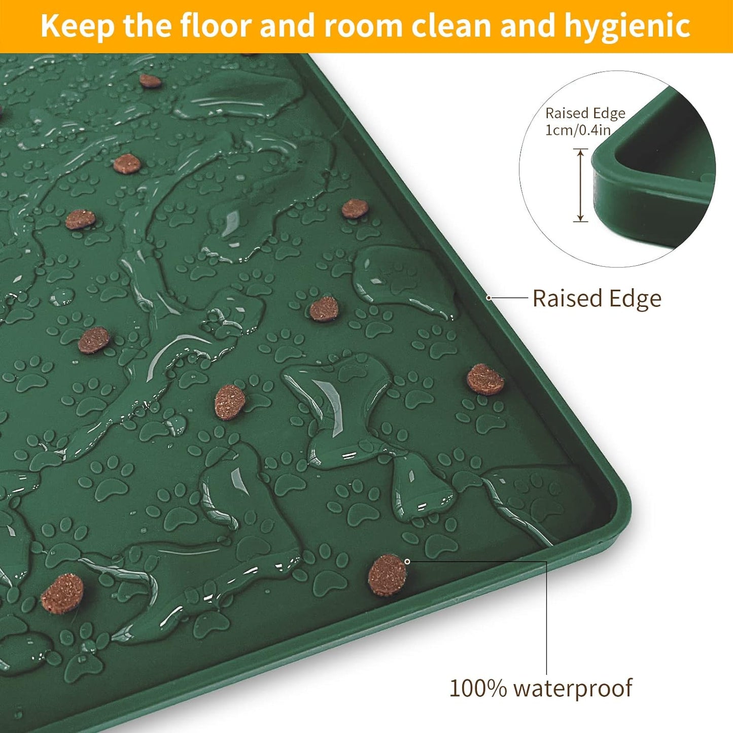 Ptlom Pet Placemat for Dog and Cat, Waterproof Silicone Pet Feeding Bowl Mats for Food and Water, Small Medium Large Dogs Mat Prevent Residues from Spilling to Floor, Hunter, 11.8"x11.8"