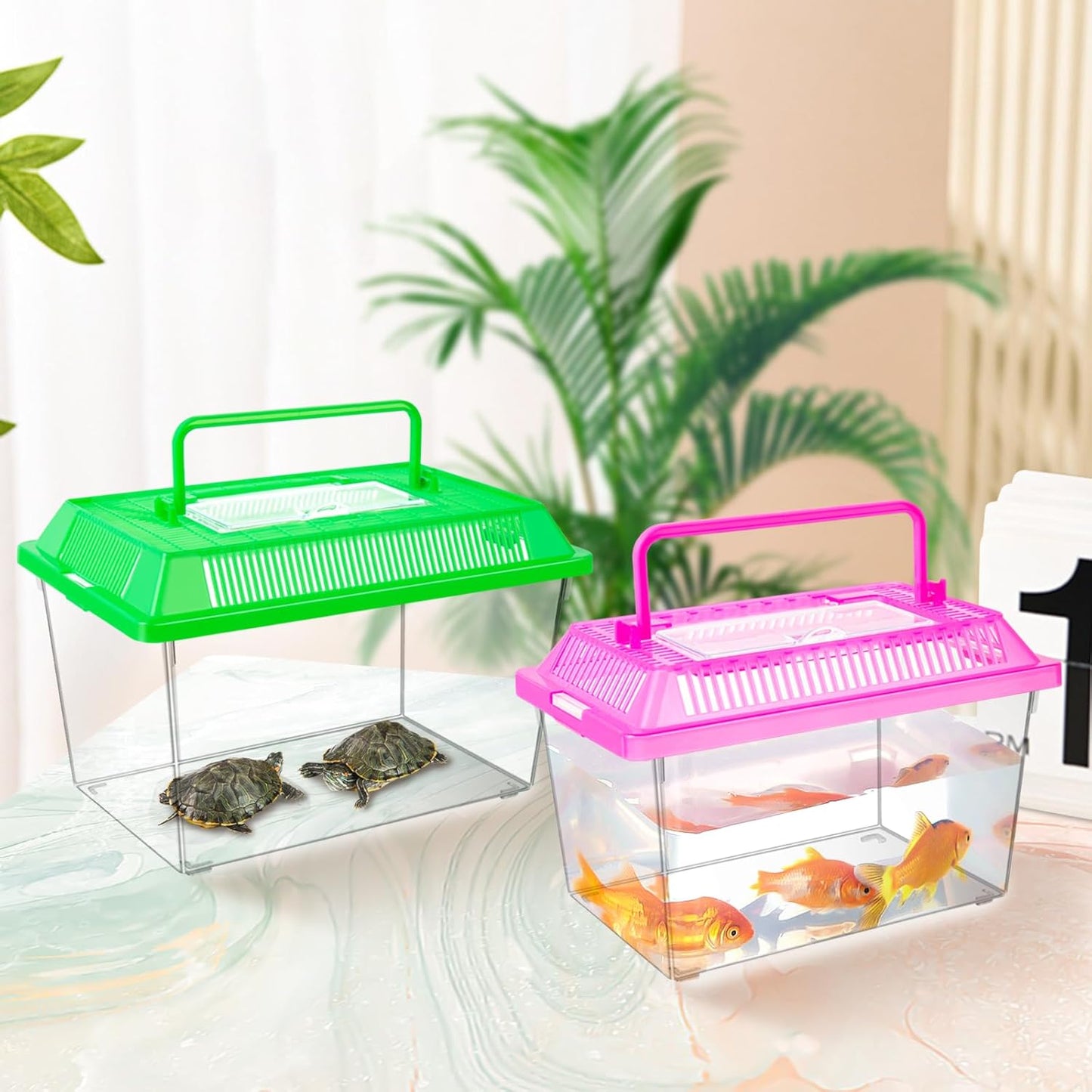 12Pcs Plastic Reptile Terrariums Carrier Cage, Tarantula Enclosure Breeding Box Hatching Container Transparent Fish Tank Turtle Aquarium with Random Color Lid for Lizards, XL(10.6" x 6.7" x 5.9")