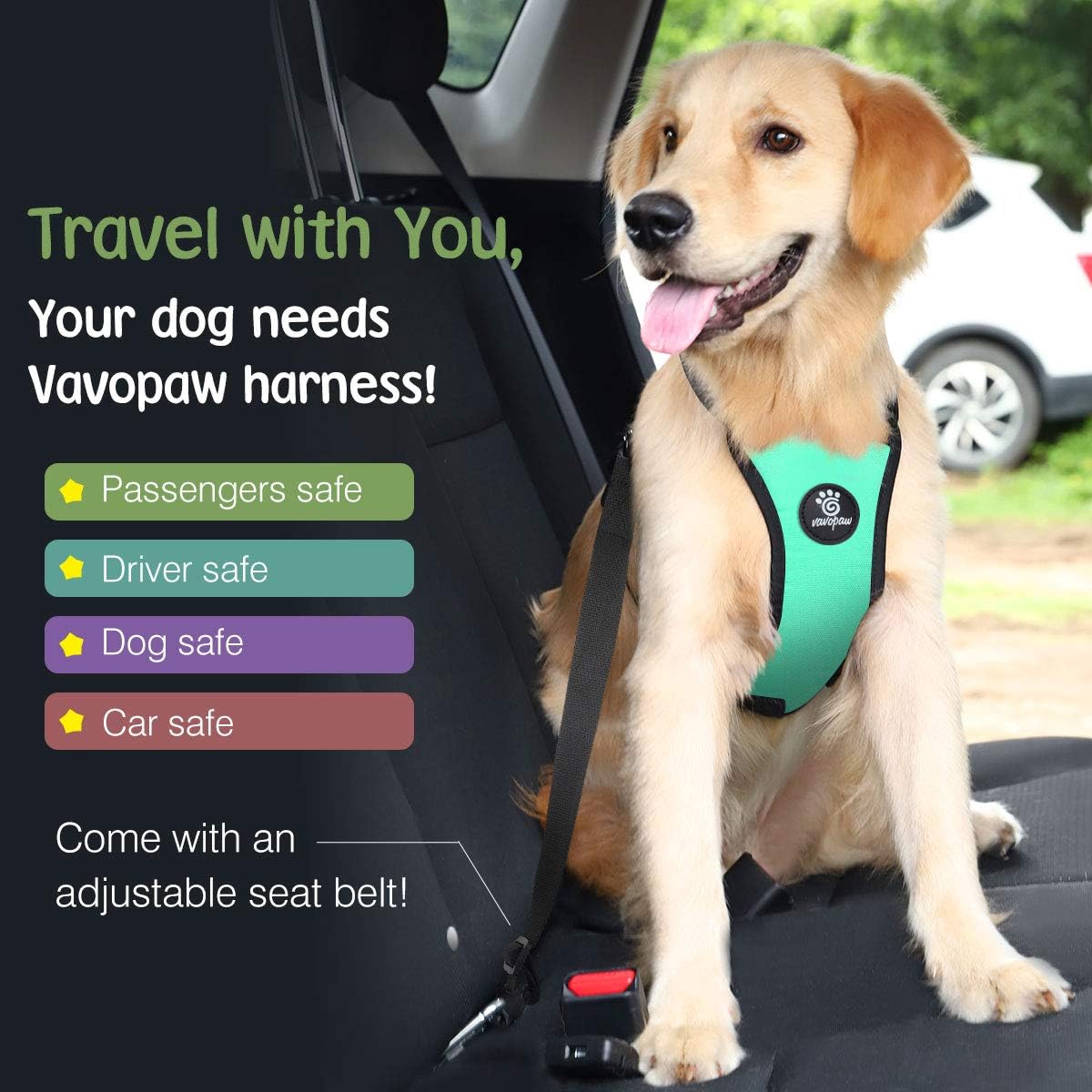 Dog Seat Belt, Safety Vest Dog Car Harness with Adjustable Buckle Dog Seat Belt for Vehicle Nylon Pet Safety Seat Belts Heavy Duty(L, Lake Blue)