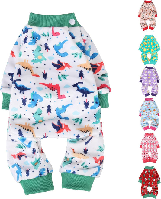 BEAUTYZOO Dog Pajamas Large Sized Dog, Summer Doggie Pajamas for Boy Girl, Soft Strechy Cotton Puppy Pjs Jammies Onesies for Men Women, Pet Jumpsuit Body Suit Cat Apparel Clothes, Green Dinosaur L