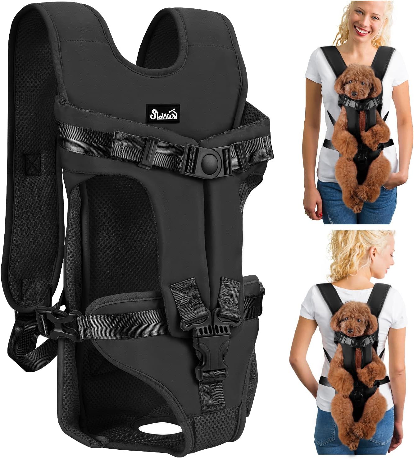 Lukovee Dog Backpack Carrier, Legs Out Easy-fit Dog Front Carrier for Small Medium Dogs, Adjustable Hands Free Dog Chest Carrier for Hiking Cycling (B,Medium)