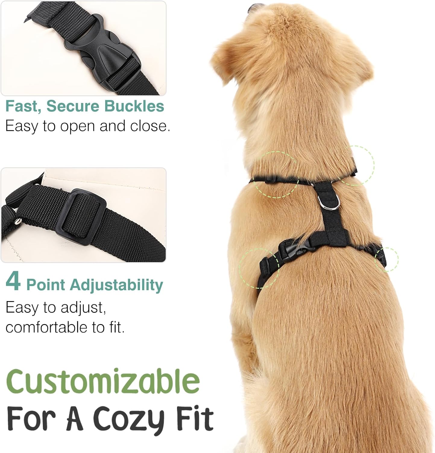 Dog Seat Belt, Safety Vest Dog Car Harness with Adjustable Buckle Dog Seat Belt for Vehicle Nylon Pet Safety Seat Belts Heavy Duty(S, Black Daisy)
