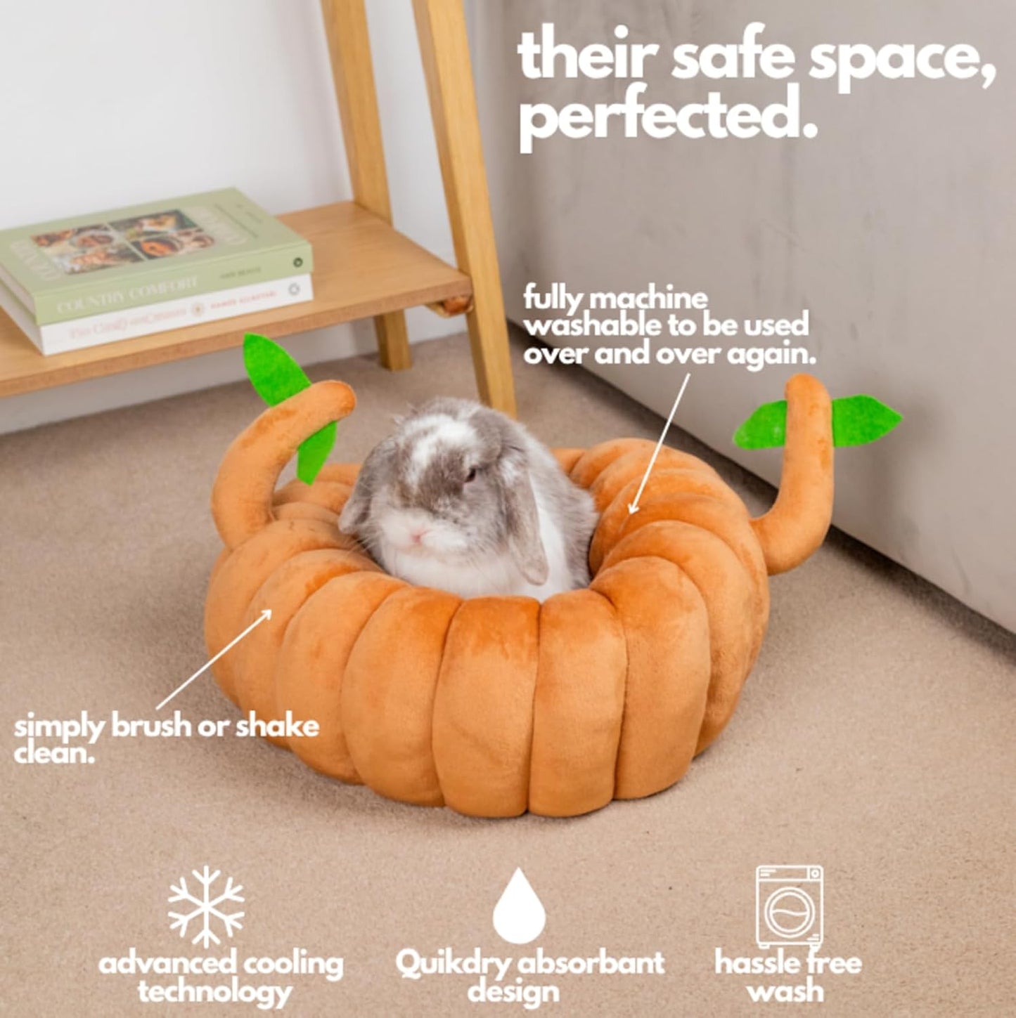 Hopp'd™ Guinea Pig Hideout & Bed – 2-in-1 Washable Tree Stump House | Rat, Ferret, Hamster, Bunny Bed Hideout | Waterproof, Anti-Slip, Chew-Proof | Free Pillow | Small Animal Accessories (Large)