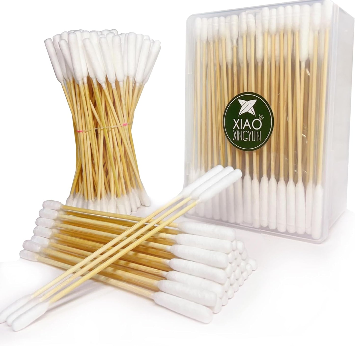 200 PCS 6 Inch Long Cotton Swabs in Box - Professional Large Cotton Swabs with Bamboo Handle - Double Sided Dog Ear Swabs - Specially Designed Big Cotton Swabs for Dog Ear, Cleaning Solution