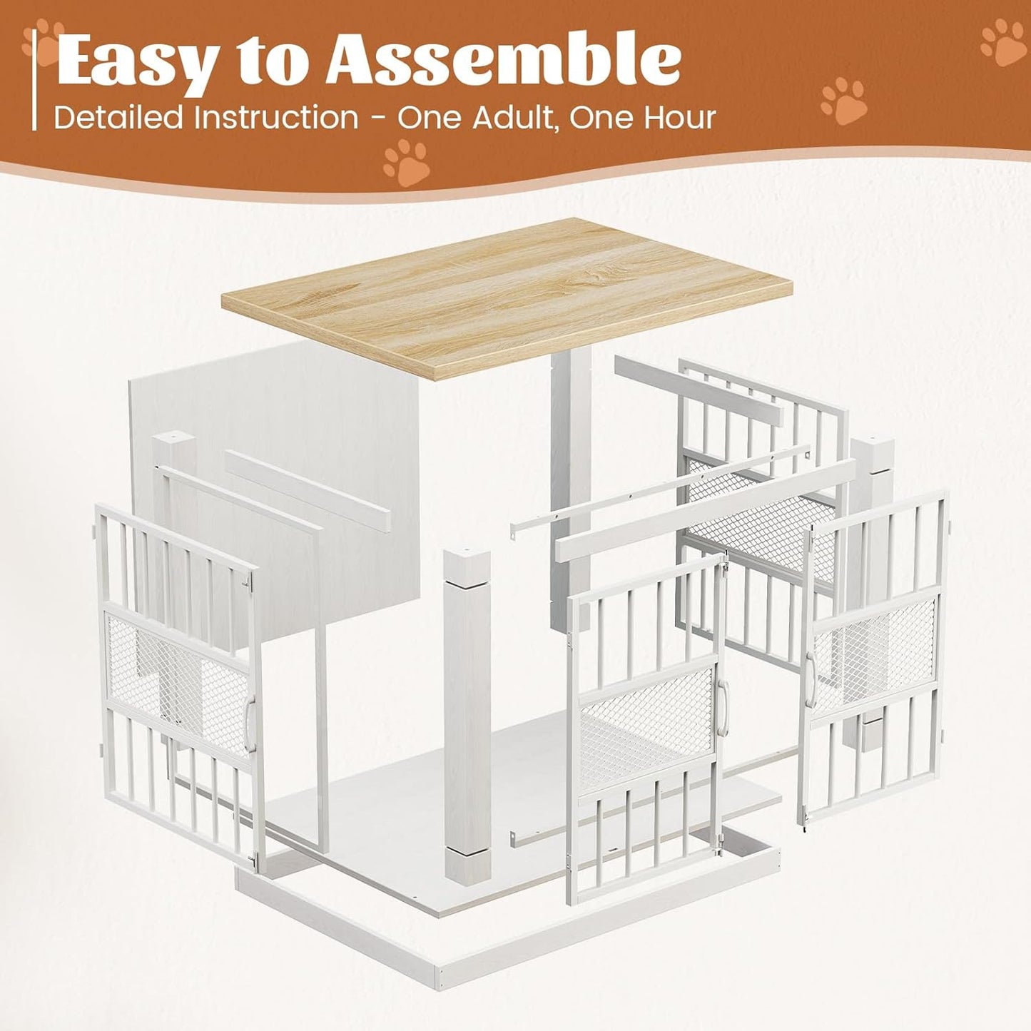 VOPEAK 27.5" Dog Crate Furniture, Chew Resistant Dog Crate for Small Dogs Puppy, Heavy Duty Dog Crates Dog Kennel Cage Indoor with Double Doors, Wooden End Table for Bedroom Living Room, White