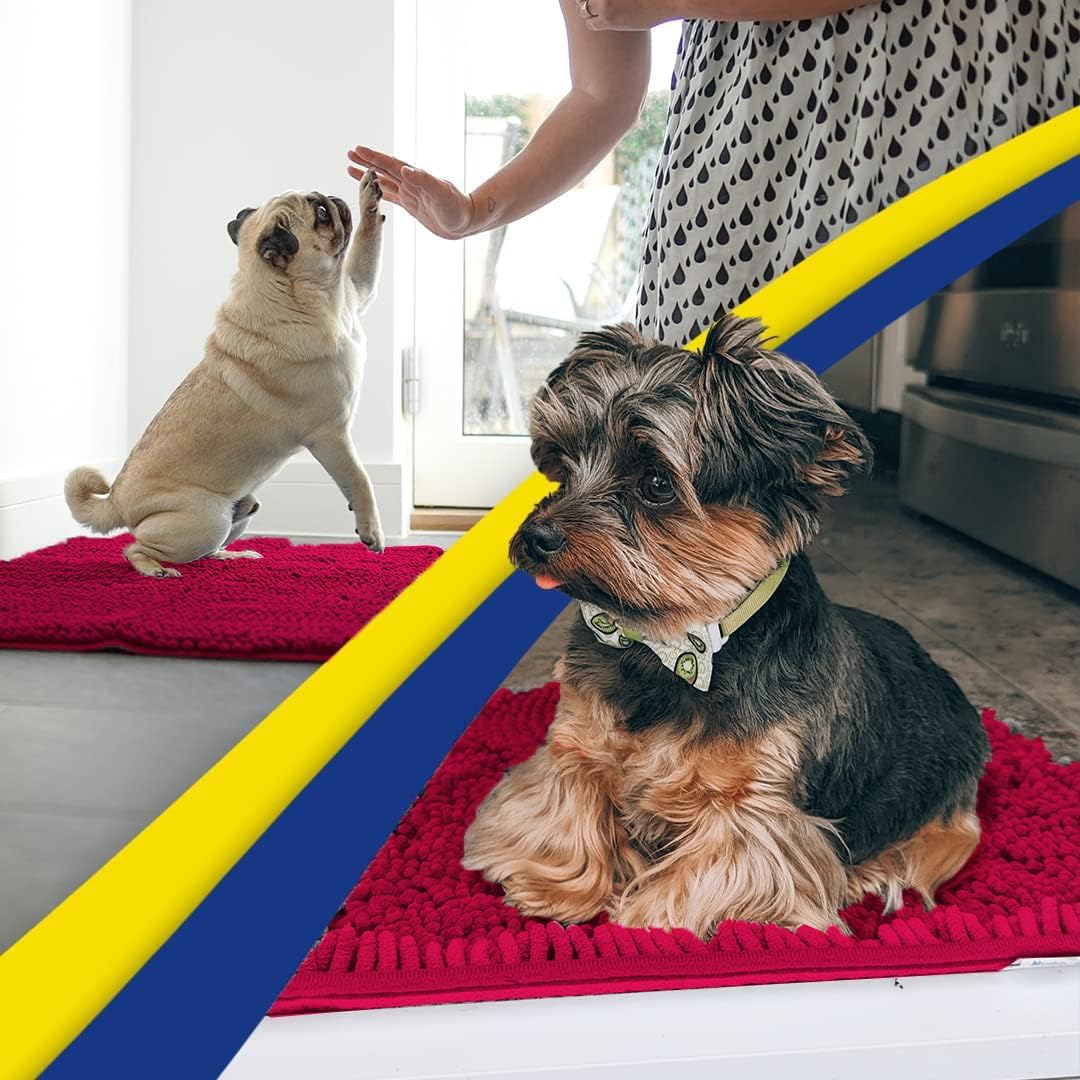 Muddy Mat® AS-SEEN-ON-TV Highly Absorbent Microfiber Door Mat and Pet Rug, Non Slip Thick Washable Area and Bath Mat Soft Chenille for Kitchen Bathroom Bedroom Indoor and Outdoor - Maroon 24" x 96"