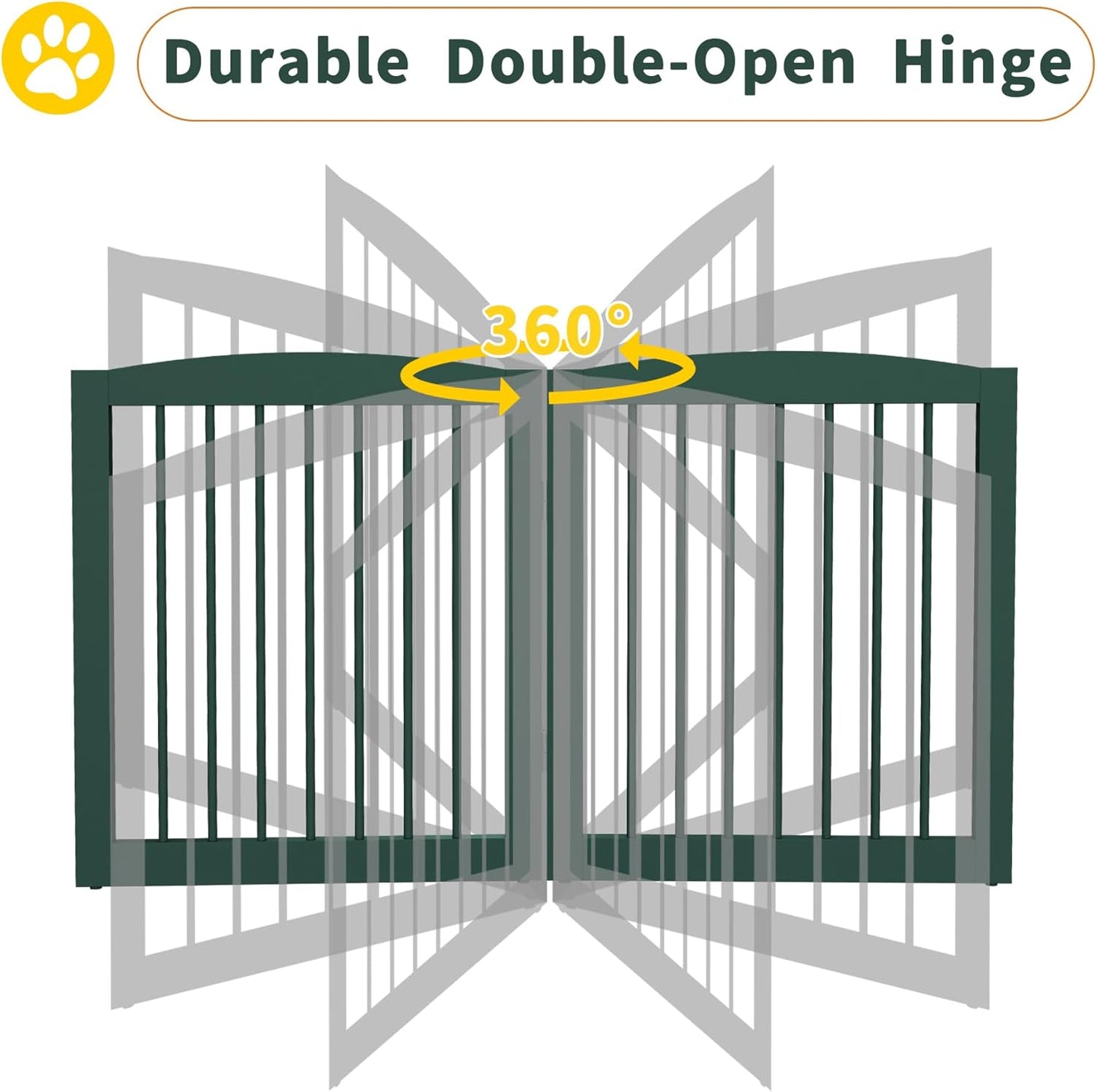 Freestanding Pet Gate for Dogs, Foldable Wooden Dog Gate for House, Indoor Dog Gate for Stairs, Doorways, Step Over Pet Puppy Safety Fence, 80 Inch Wide, 4 Panels 24", Green