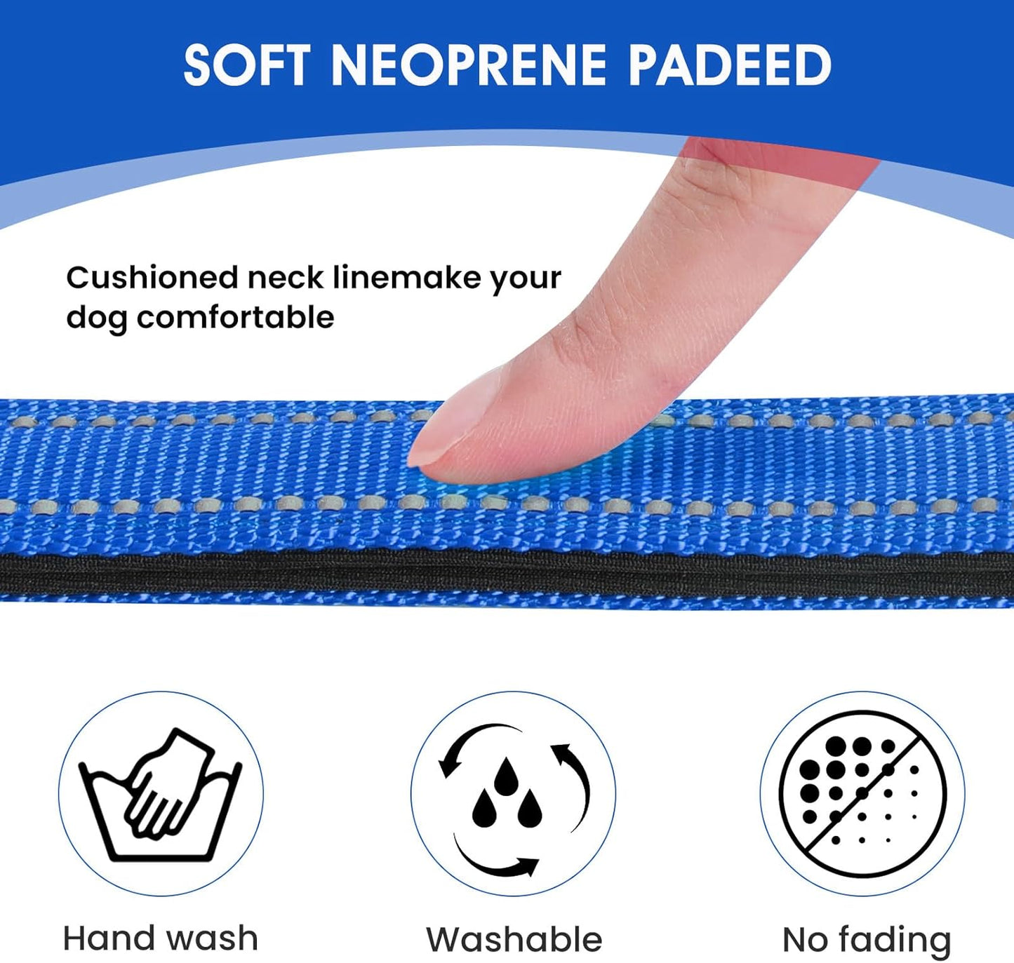 Reflective Dog Collar Padded with Soft Neoprene Breathable Quick Release Basic Dog Collars for Medium Dogs Blue Boy Girl