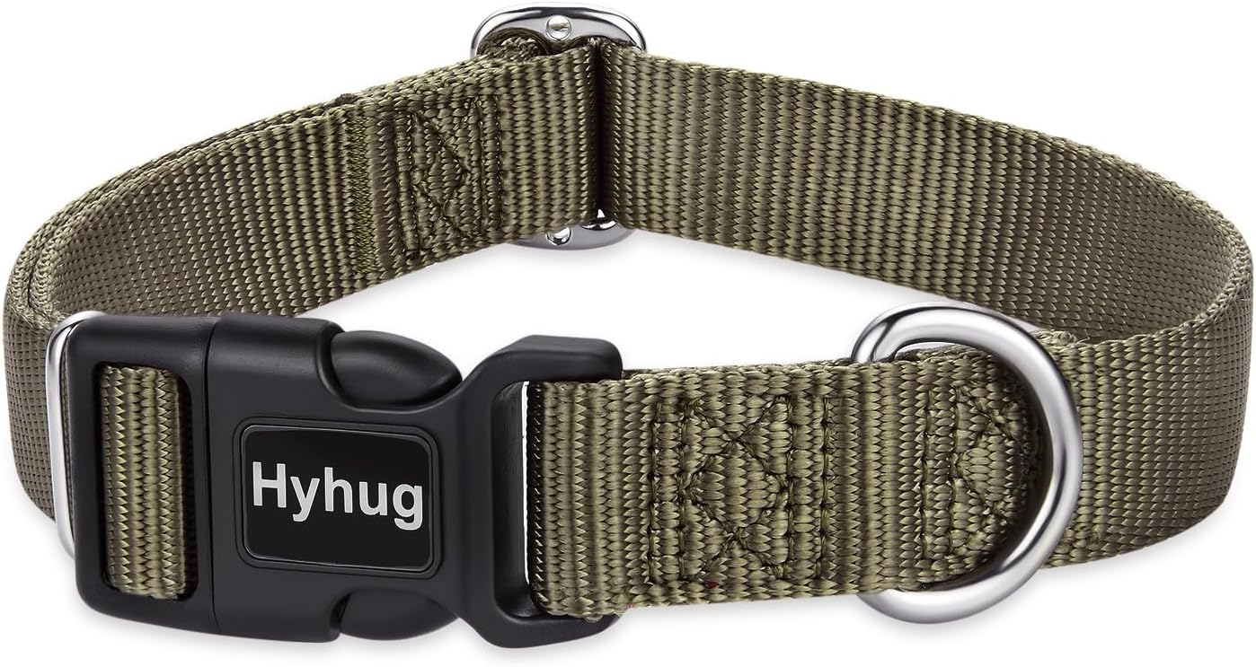 Hyhug Pets Classic Regular Heavy Duty Nylon Dog Basic Collar for Medium Dogs Daily Use Walking Jogging. (Medium, Military Green)