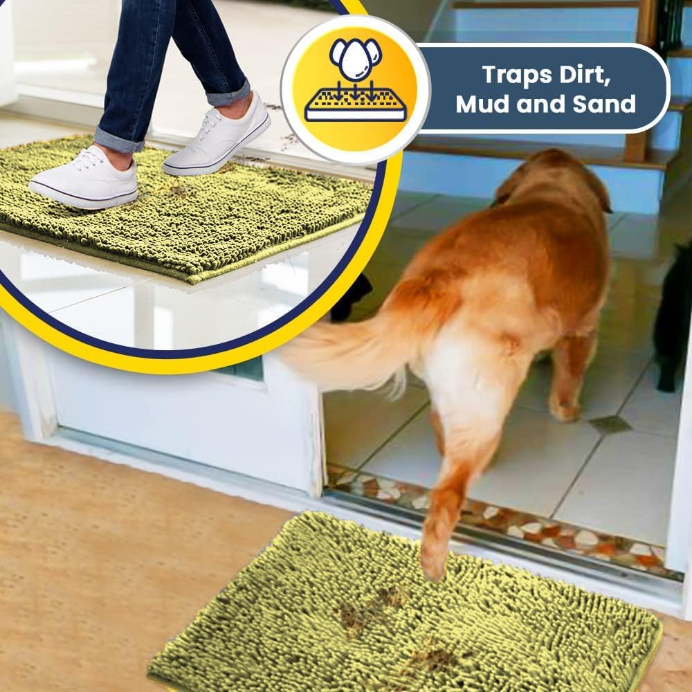 Muddy Mat® AS-SEEN-ON-TV Highly Absorbent Microfiber Door Mat and Pet Rug, Non Slip Thick Washable Area and Bath Mat Soft Chenille for Kitchen Bathroom Bedroom Indoor and Outdoor - Yellow 36" x 120"