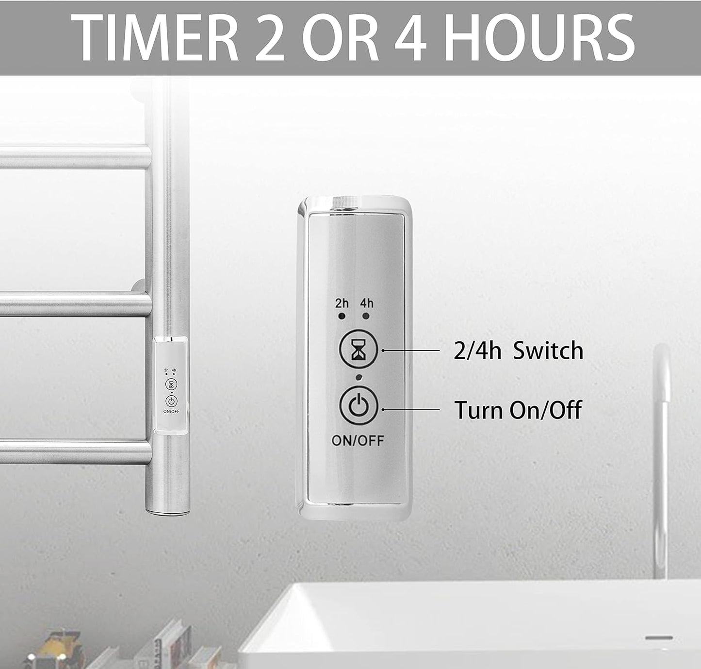 KEG Towel Warmer Wall Mounted with Built-in Timer 8 Bars Electric Stainless Steel Heated Towel Racks for Bathroom, Hot Plug-in Bath Towel Heater Brushed Nickel (TW-8-BN)