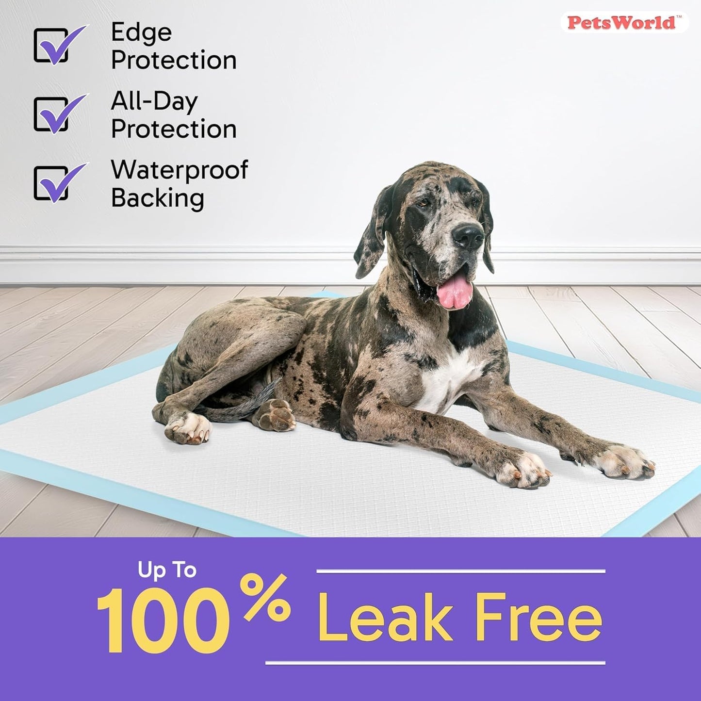 PETSWORLD Giant Dog Potty Pads, Odor-Eliminating, 36" x 36", Ultra Absorbent 5-Layer Leak-Proof Training Pads for Dogs & Cats (36x36, 2400 Count)