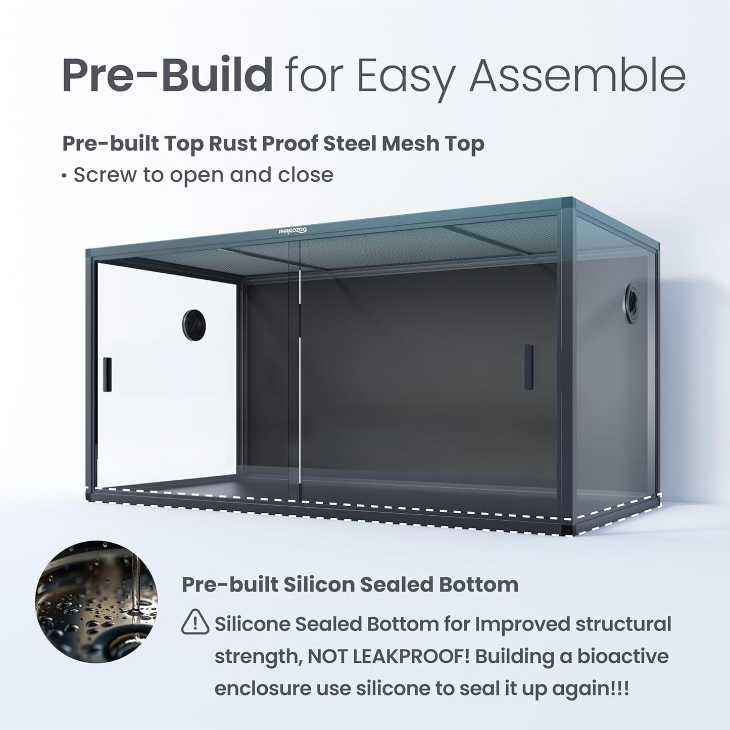 120 Gallon Bearded Dragon Tank,48" x 24" x 24" Reptile Tank with Sliding Door Top Screen Ventilation, Front Opening Reptile Enclosure for Easy Maintenance