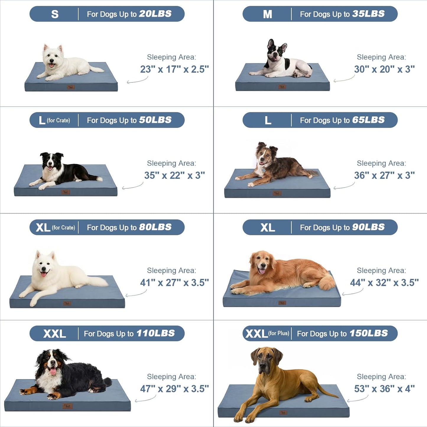 Outdoor Large Dog Bed, Waterproof Dog Bed for Large Dogs, Egg Crate Foam Pet Bed with Removable Washable Oxford Cooling Cover, Blue