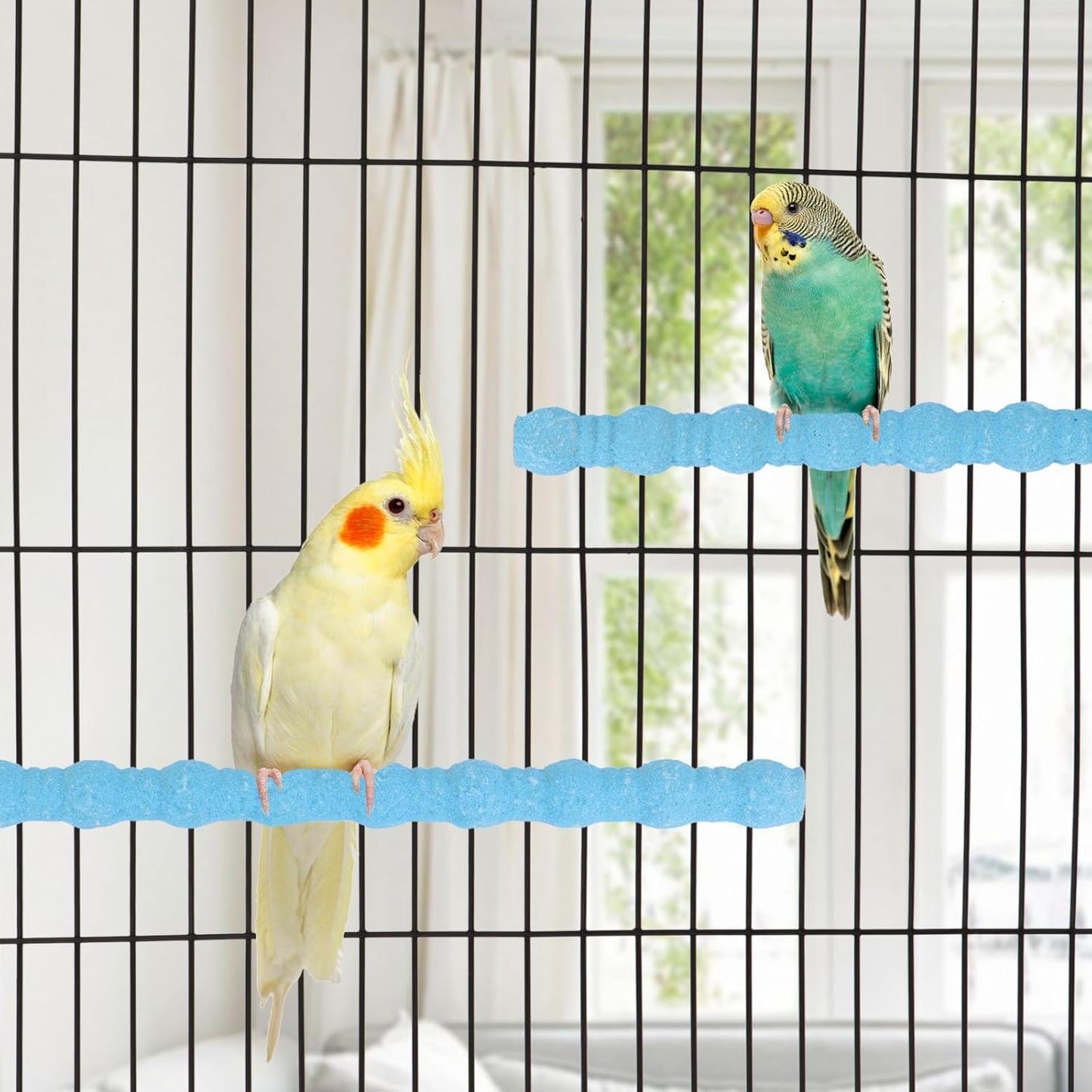Hypeety 2PCS Bird Wood Perch Stand Paw Grinding Stick Toy Pet Bird Cage Stand Platform for Bird Parrot Budgies Parakeet Cockatiels Cage Accessories (7in/10in) (Blue)
