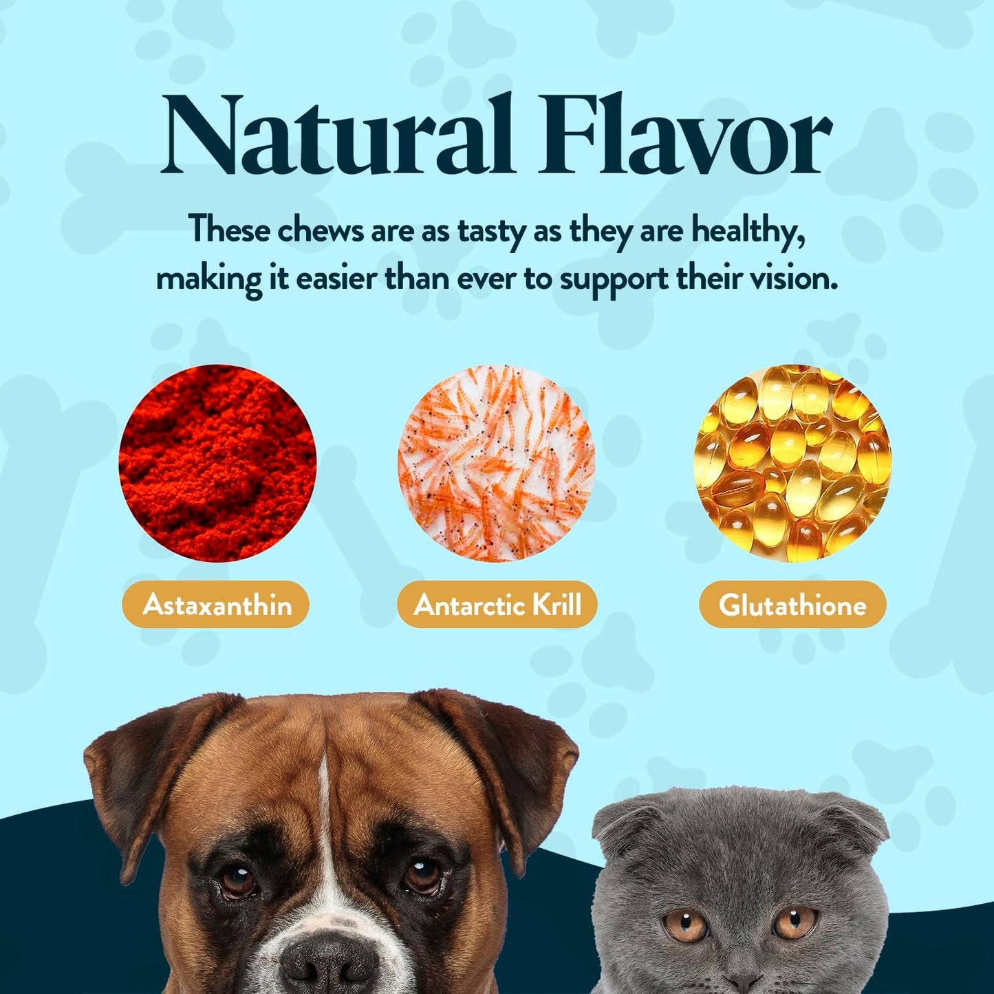 Bundle Eye Supplements for Dogs & Cats | Vision Chews with Omega-3 for All Ages | Includes 60 Chicken Liver Flavored Chews & Pet Eye Drops, 16 mL | Antioxidants & 2% NAC for Cataracts