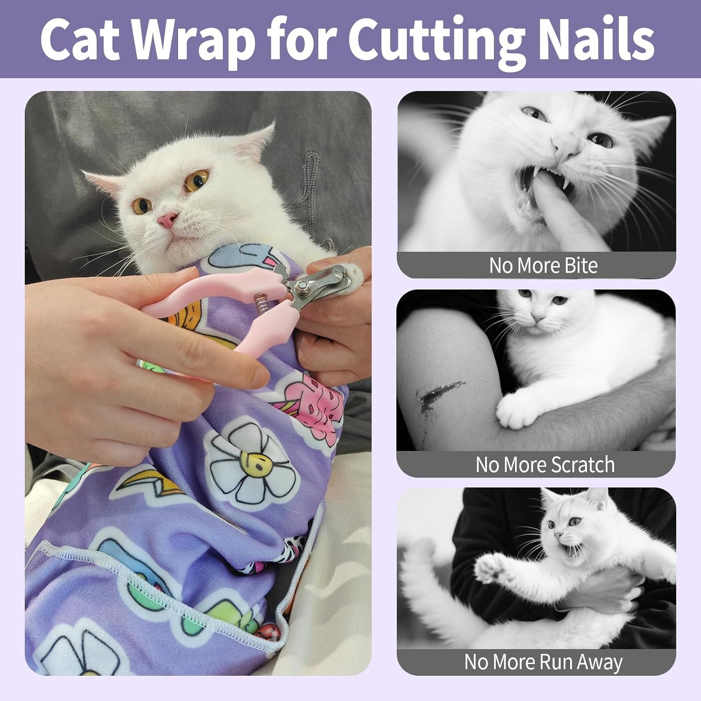 27.6" Cat Grooming Wrap,Self-Adherent Cat Wrap for Cutting Nails,Anti-Escape Cat Swaddle Wrap,Multifunctional Anti-Scratch Cat Restraint Wrap for Medicine,Nail Clipping,Ear Cleaning(Within 15lbs)