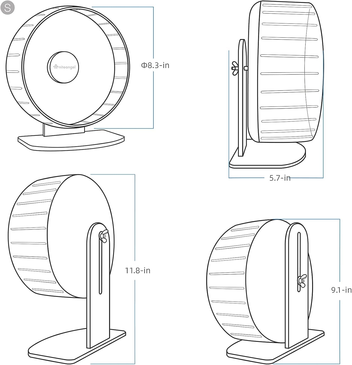 Niteangel Super-Silent Hamster Exercise Wheels: - Quiet Spinner Hamster Running Wheels with Adjustable Stand for Hamsters Gerbils Mice Or Other Small Animals (S, Transparent)