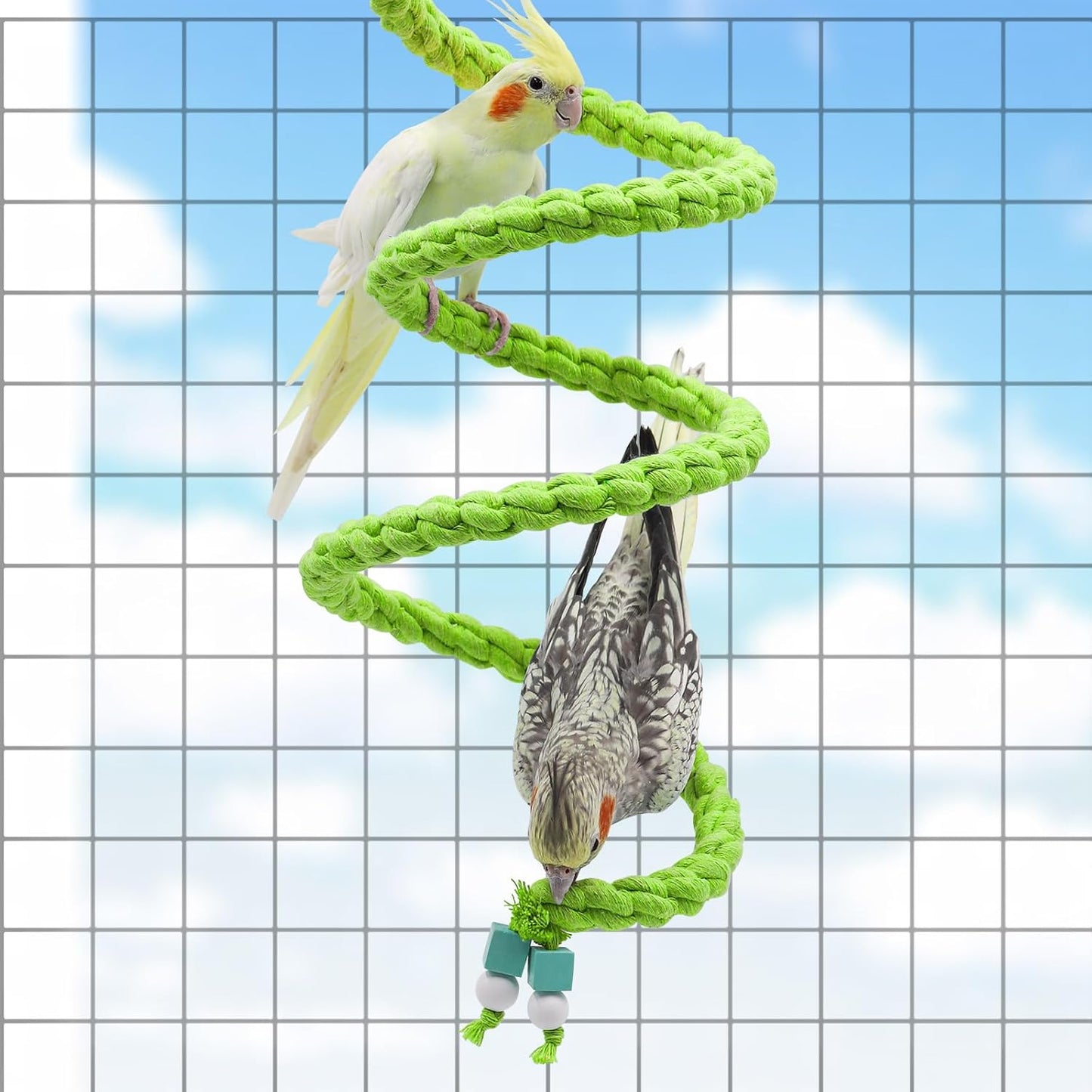 Dnoifne Bird Spiral Rope Perch, Bird Rope Swing Perch, Bird Cage Stand Pole Accessories, Bird Standing Climbing Toy for Parrot Parakeet Budgies Lovebirds Cockatiels, Green