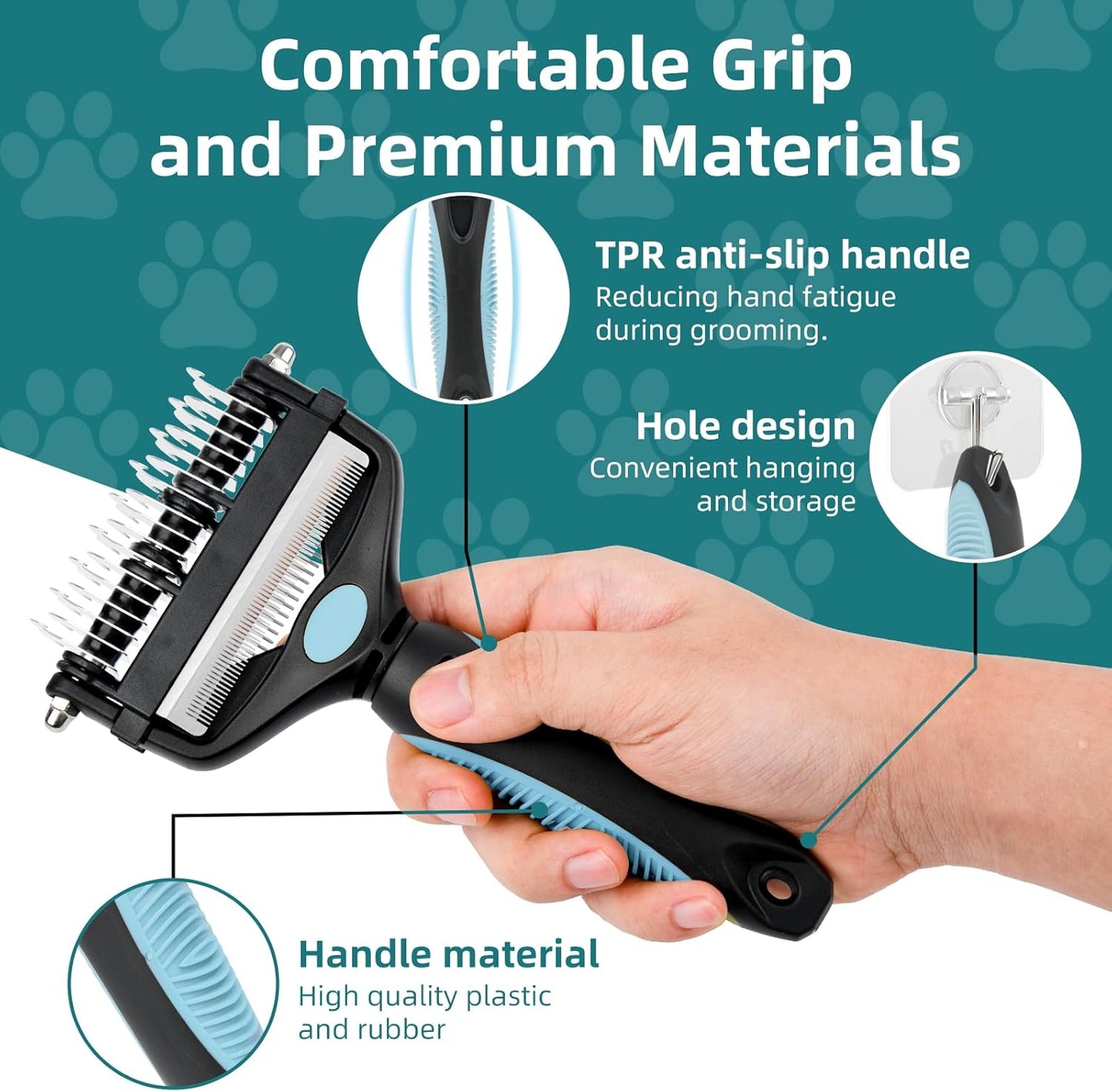 3-IN-1 Pet Grooming Tool - Undercoat Rake, Dematting Comb & Deshedding Brush for Cats & Dogs - Removes Mats, Tangles & Loose Fur, Reduces Shedding & Prevents Hair Mess (Blue)