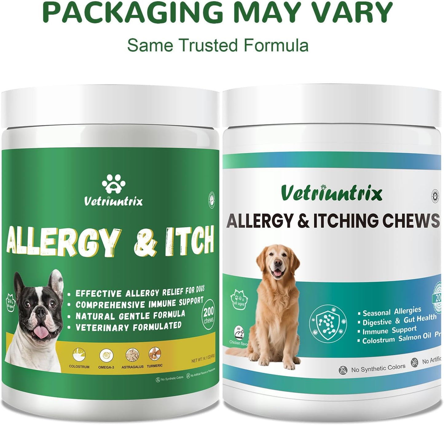 Dog Allergy Chews, Dog Itch Relief Chews for Large Dogs Paw Licking Itchy Skin, Probiotics with Omega-3 Turmeric Astragalus for Coat Immune Supplement-200ct