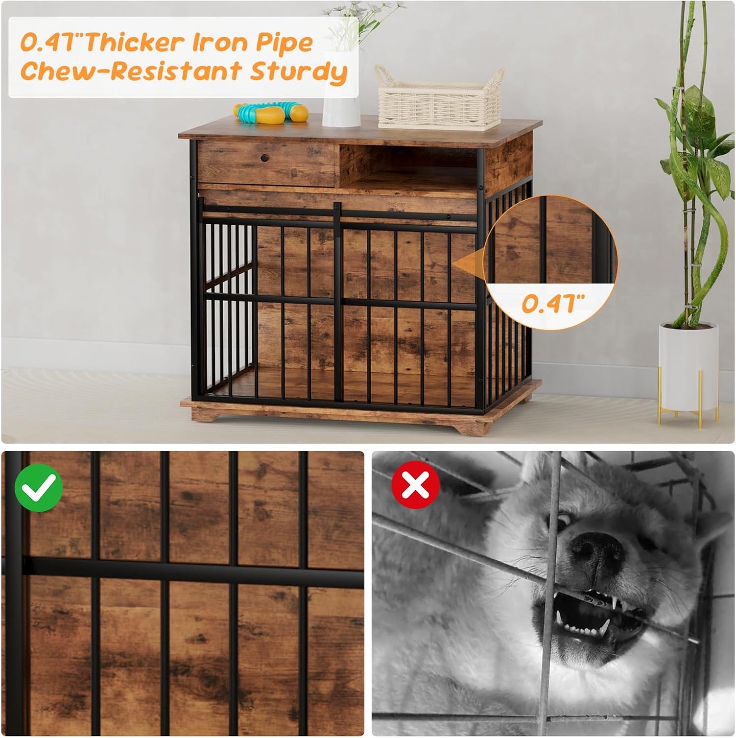 35.5" Dog Crate Furniture, Wooden Dog Crate Furniture for Medium Small Dogs, Wooden Dog Kennel End Table with Drawer and Open Shelves, Sliding Door Dog Kennel Furniture