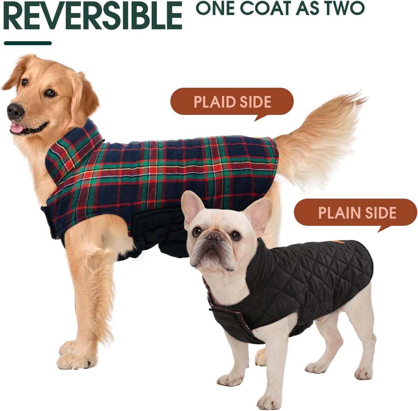 Kuoser Waterproof Dog Coat, Reversible Dog Jacket for Large Dogs, Adjustable Durable Doggie Winter Coat for Groowing Puppies Warm Puppy Cold Weather Apparel, RoyalBlue L