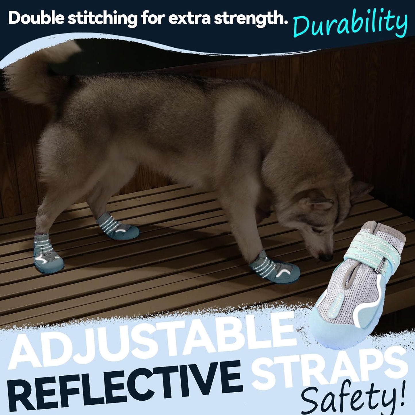 Dog Shoes for Large Small Medium Dogs, Breathable Mesh Dog Boots & Paw Protectors for Summer Hot Pavement Winter Snow, Waterproof Anti-Slip Dog Booties for Hiking Hardwood Floors(Blue-Beige6)