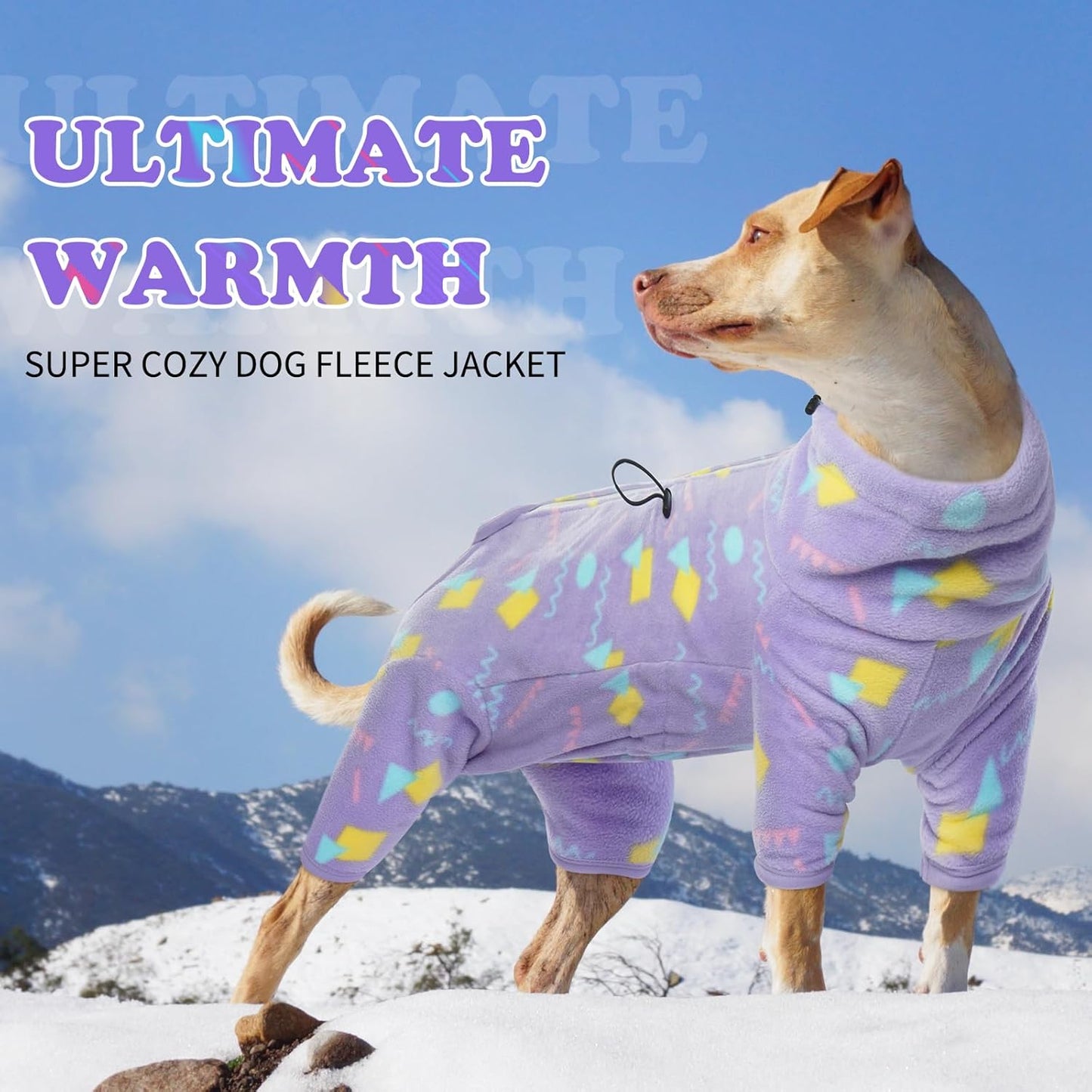 ROZKITCH Dog Fleece Jumpsuit Large, Pet Windproof Warm Cold Weather Jacket Vest with Luminous Zipper, Dog Halloween Costume Jumpsuit Apparel Outfit Clothes for Large Dogs Geometry 2XL