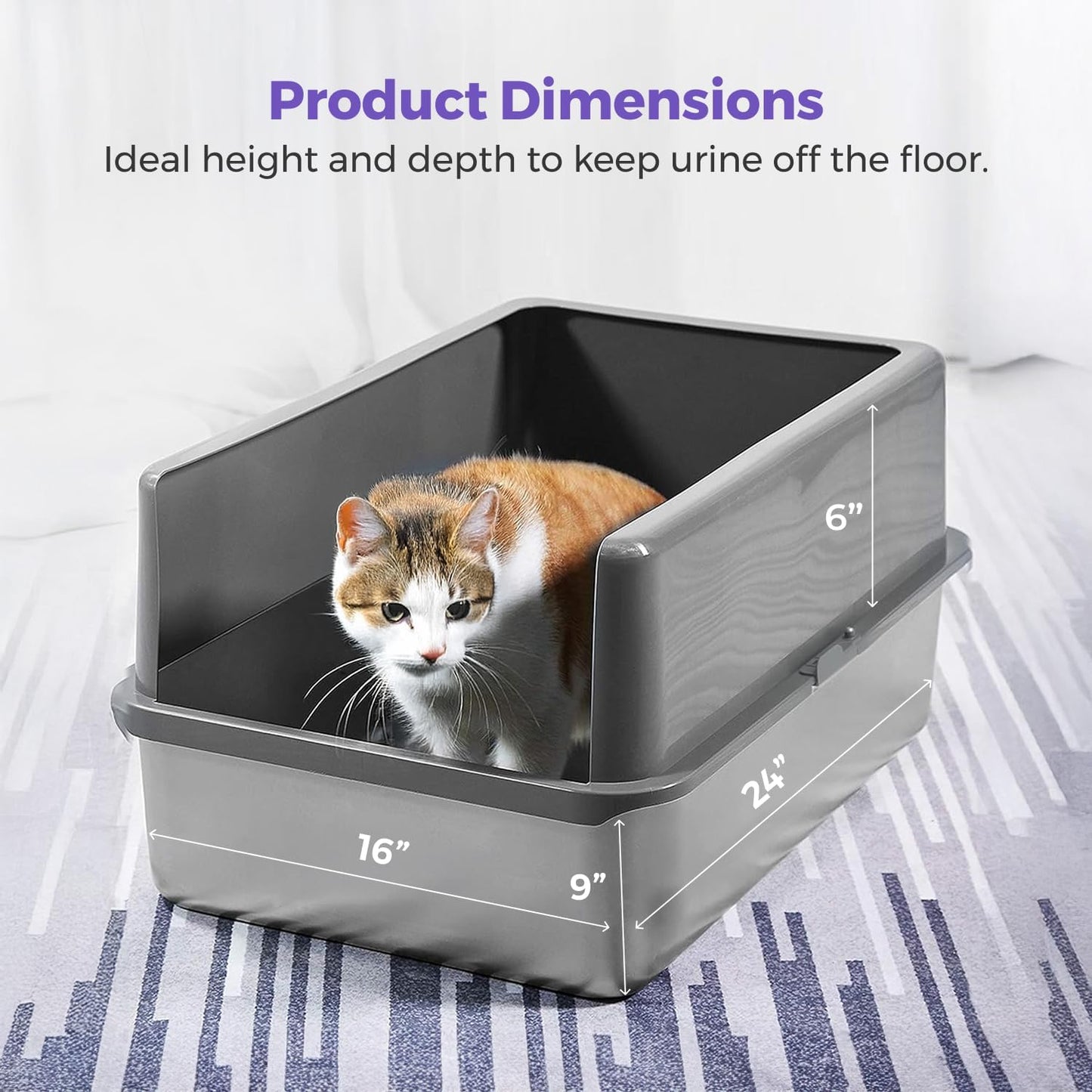 iPrimio - Stainless Steel Litter Box for Cats - Enclosed Sides and Easy to Clean - Includes High-Sided Litter Box, Scooper for Extra Litter Scatter Protection - XL Size for Big Cats - 23.5"x15.5"x6"