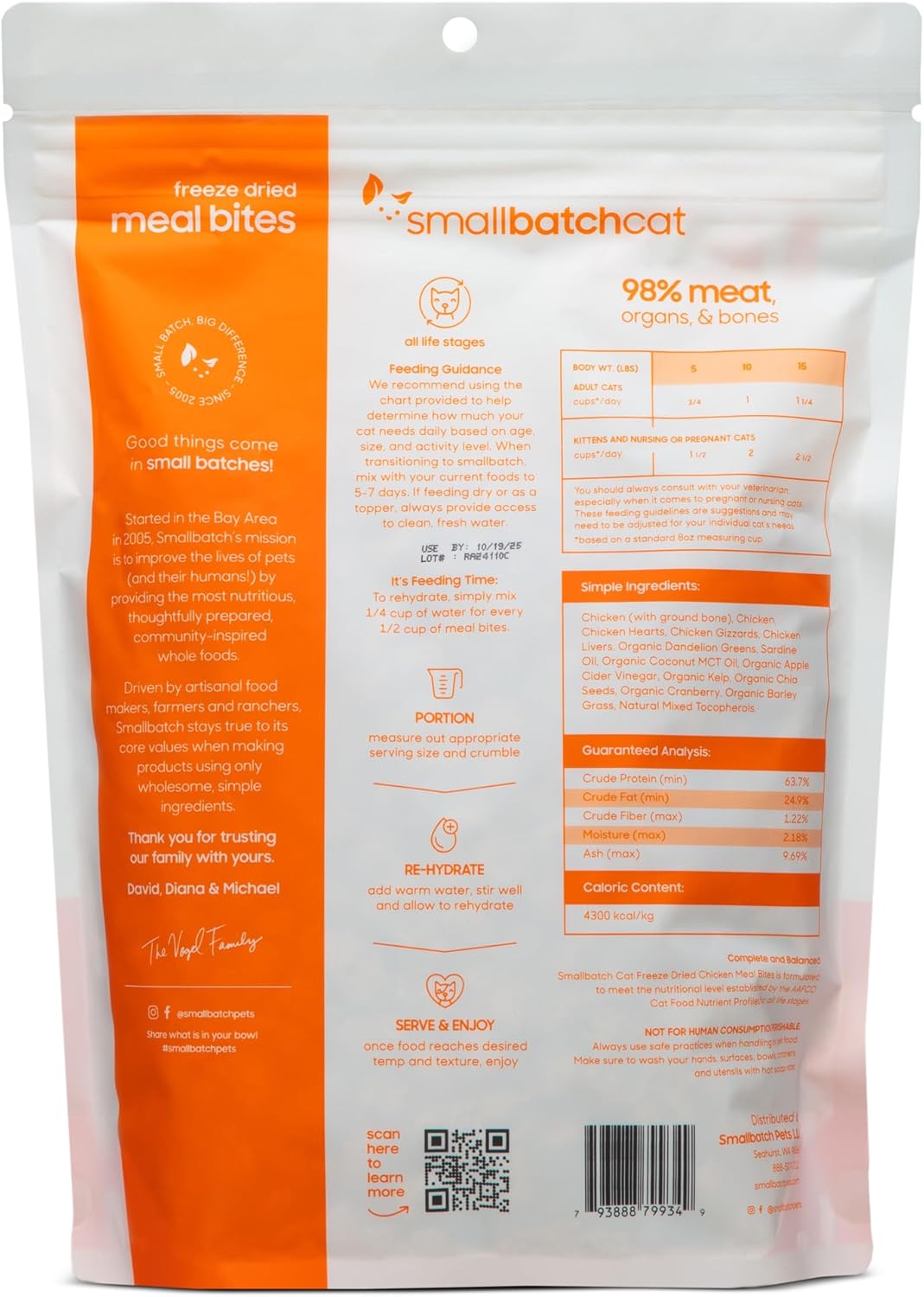 smallbatch Pets Freeze Dried Cat Treats, Raw Dry Cat Food Bites, Chicken Recipe, High Protein Food Topper or Training Treats for Cats, Humanely Sourced Meat, Made in The USA, Non GMO, 10 oz Bag