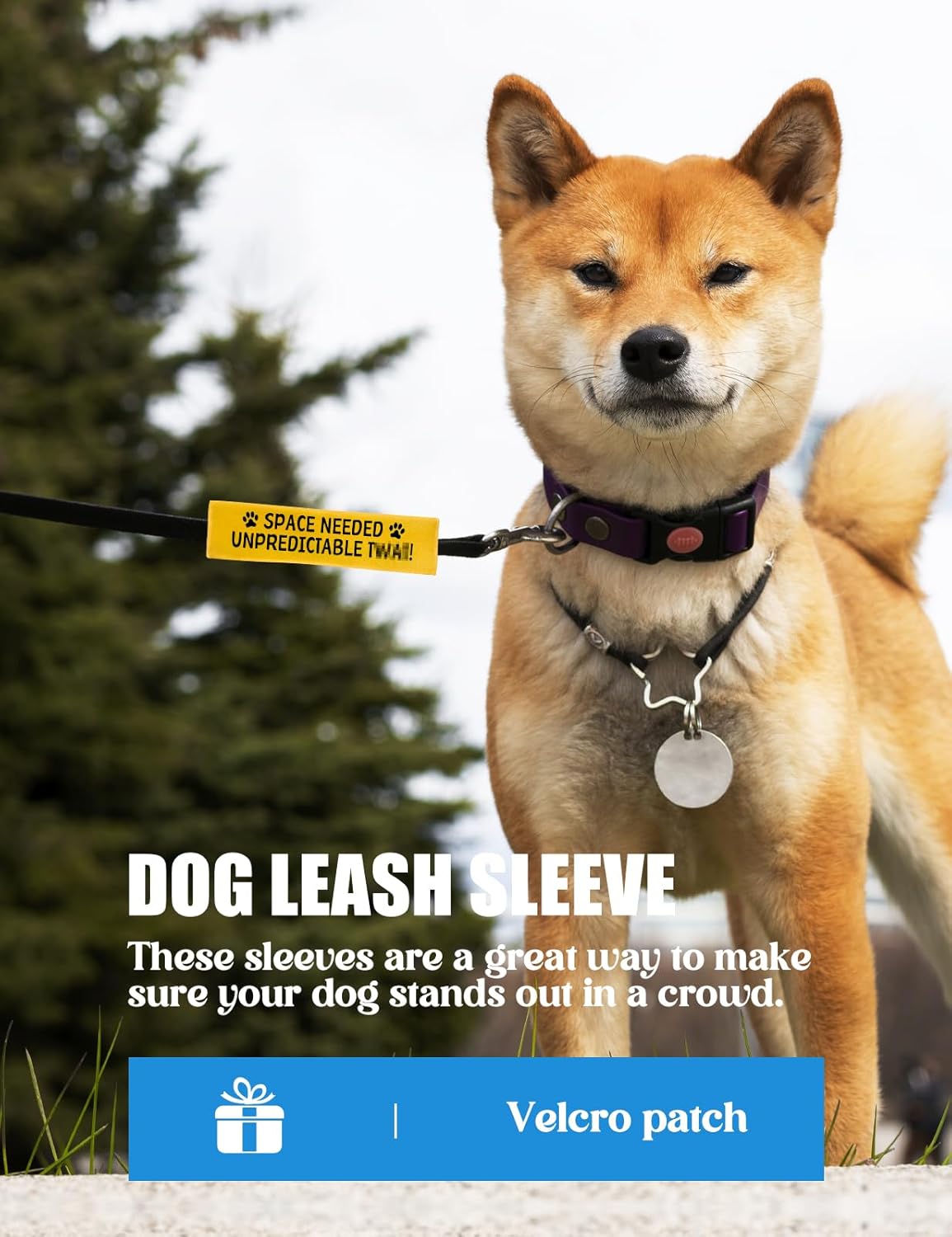 Space Needed Unpredictable Leash Sleeve, Funny Yellow Dog Leash Wrap Alert Hanging ID Patch Tag, Do Not Pet Velcro Patch, Pet Birthday Gifts for Dog Lovers Owners