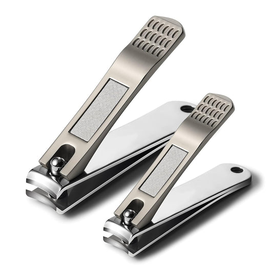 BEZOX Nails Clipper, Ergonomic Toenail and Fingernail Clipper with Non-slip Design, Professional Nail Cutter for Men and Women, 2 Pcs Nail Trimmers - Grey