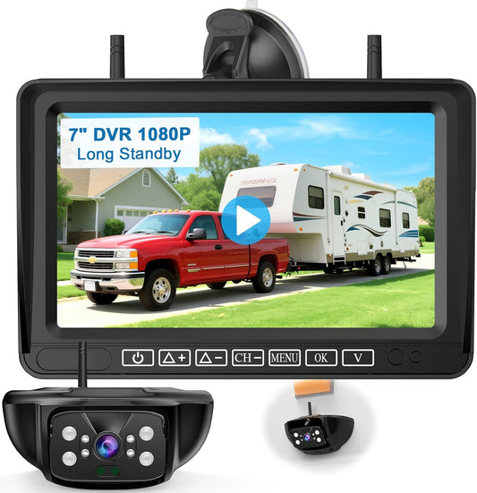 7-Inch Wireless Backup Camera for RV Trailer - HD 1080P Monitor, Night Vision, IP69 Waterproof, Easy Installation Compatible with Furrion, Split Screen 4 Channels Y31