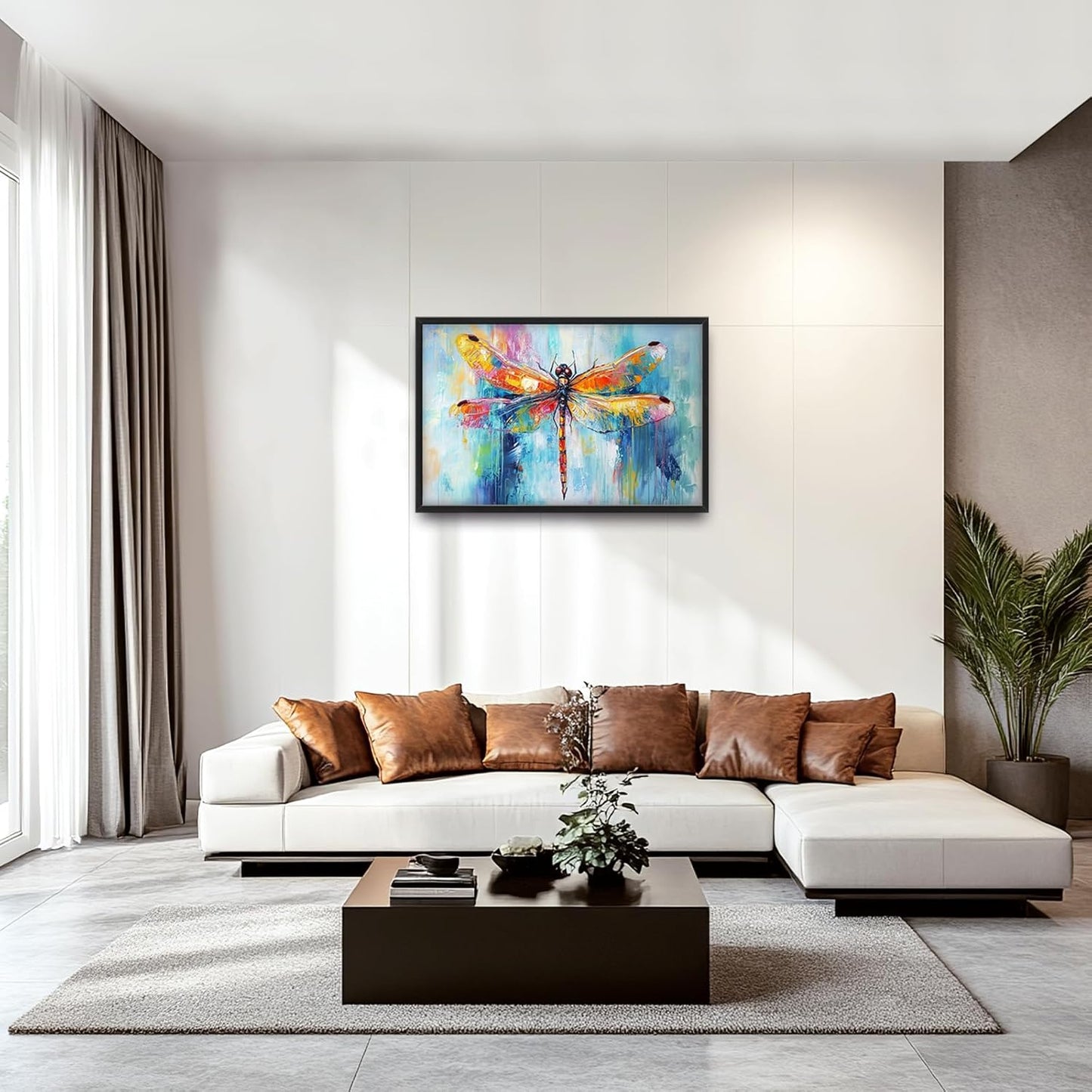 Extra Large Abstract Dragonfly Framed Wall Art for Living Room,Oversized Colorful Dragonfly Pictures Wall Decor,Teal Canvas Print Painting Modern Artwork Bedroom Office Bathroom 36L" x 24W"