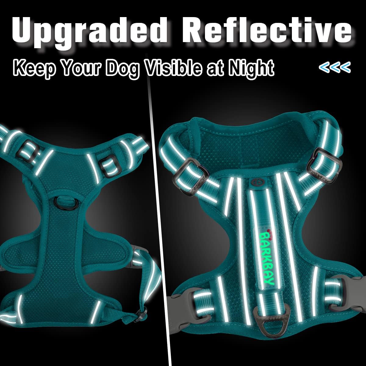 BARKBAY Dog Harness No Pull with ID Tag Pocket - Heavy Duty, Reflective, Easy Control for Large Dogs(Ocean Blue,S)