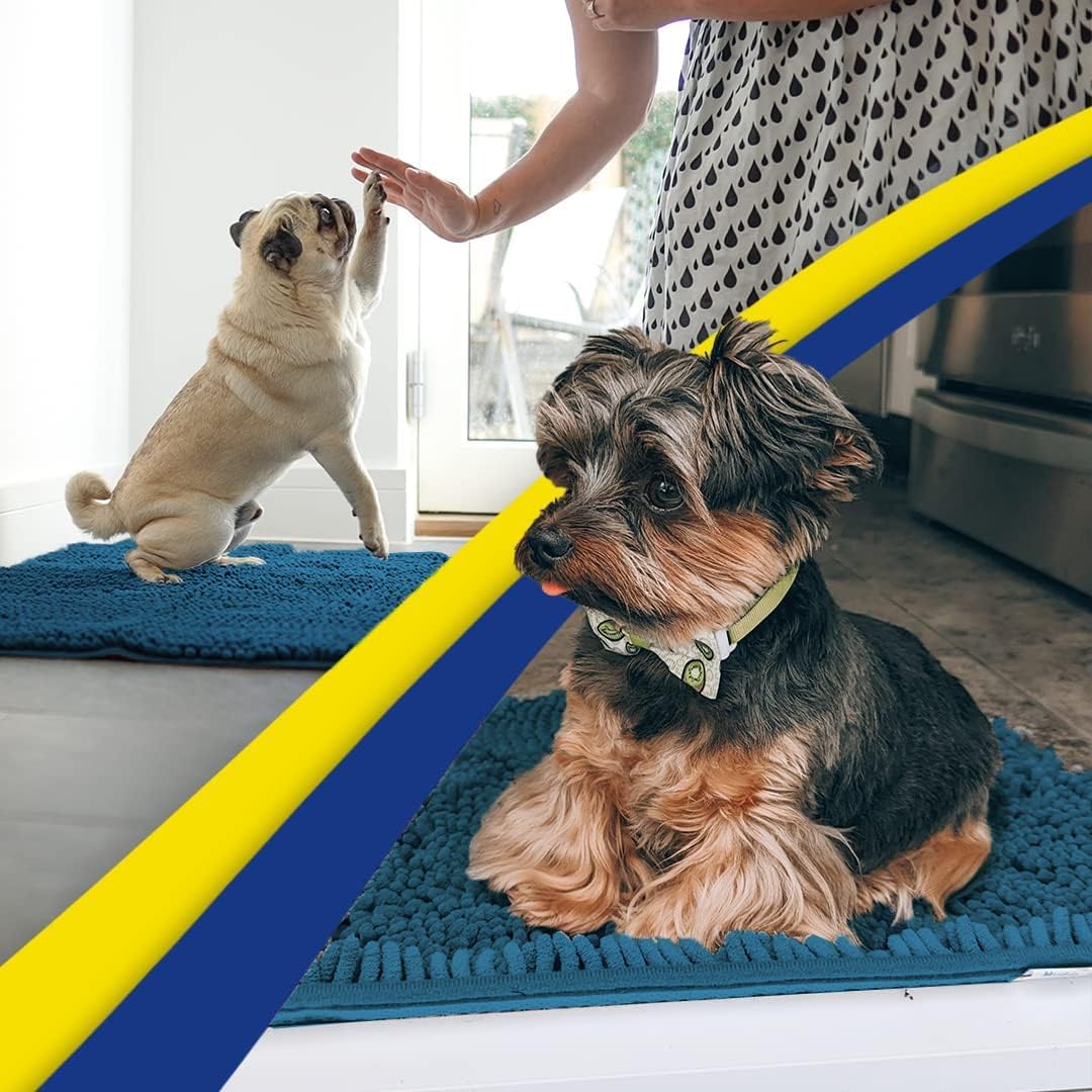 Muddy Mat® Shown on TV–Super Absorbent Microfiber Dog Door Mat for Muddy Paws, Non-Slip Washable Pet Rug, Quick Dry Chenille Entryway Carpet, Machine Washable Indoor Outdoor mat–Atlantic Blue 28"x18"